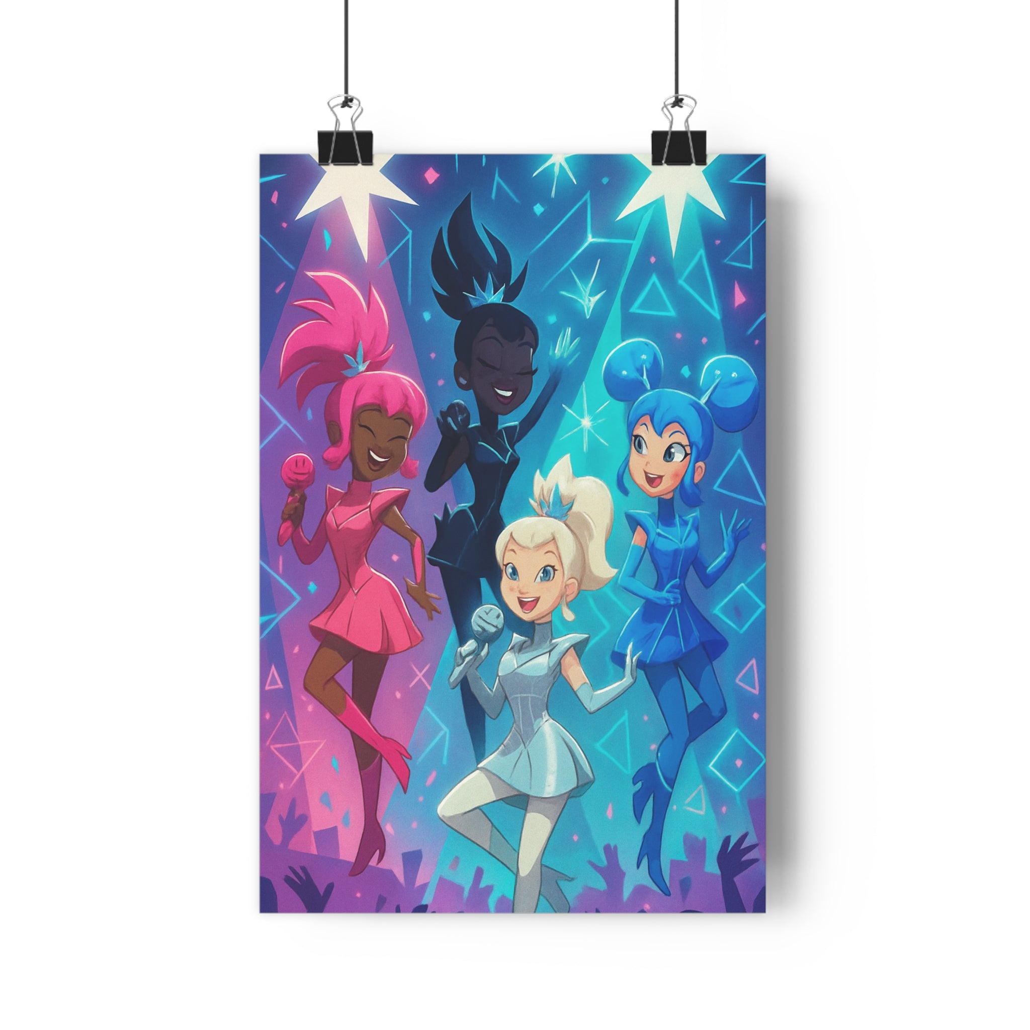 Poster décoratif chanteuses stylisées rose noir blanc bleu moderne joyeux chambre salon enfant tendance