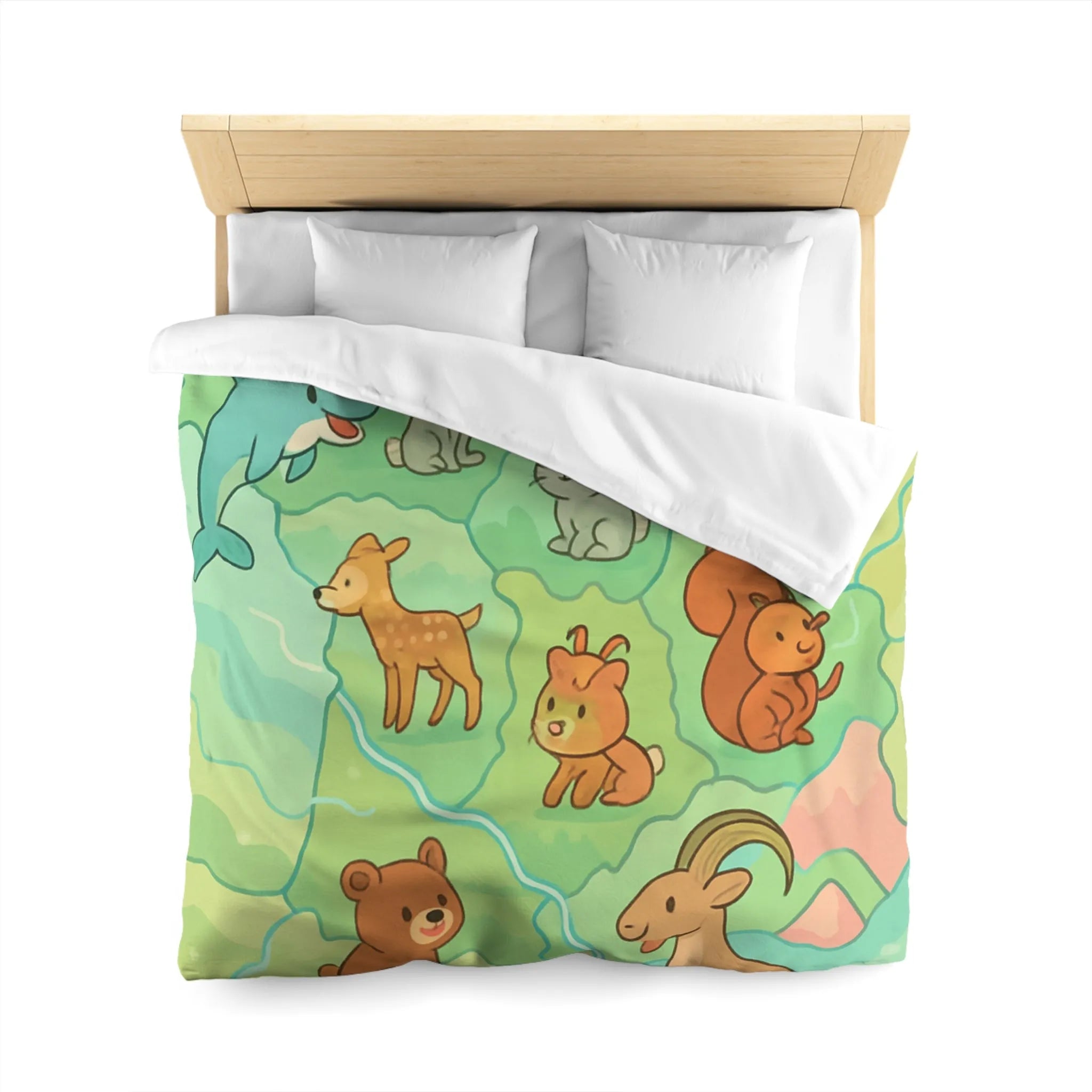 Housse de Couette Animaux de la Forêt et Mer, Design Enfantin Amusant et Coloré