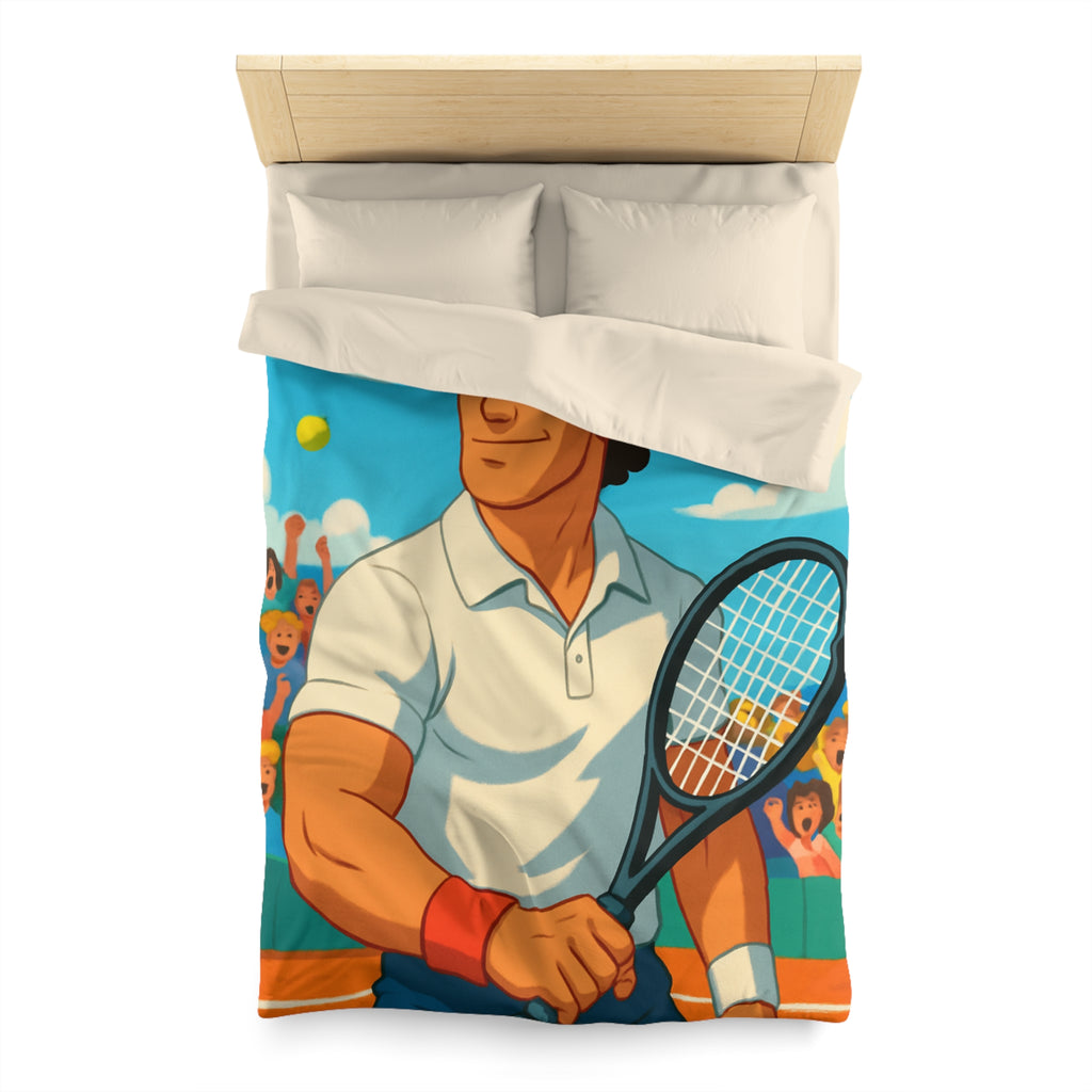 Housse de couette vibrante avec joueur de tennis vintage, bandeau et balles jaunes