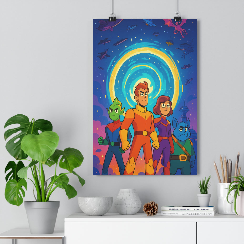 Poster décoratif aventure cosmos héros coloré bleu orange moderne salon chambre dynamique créatif tendance