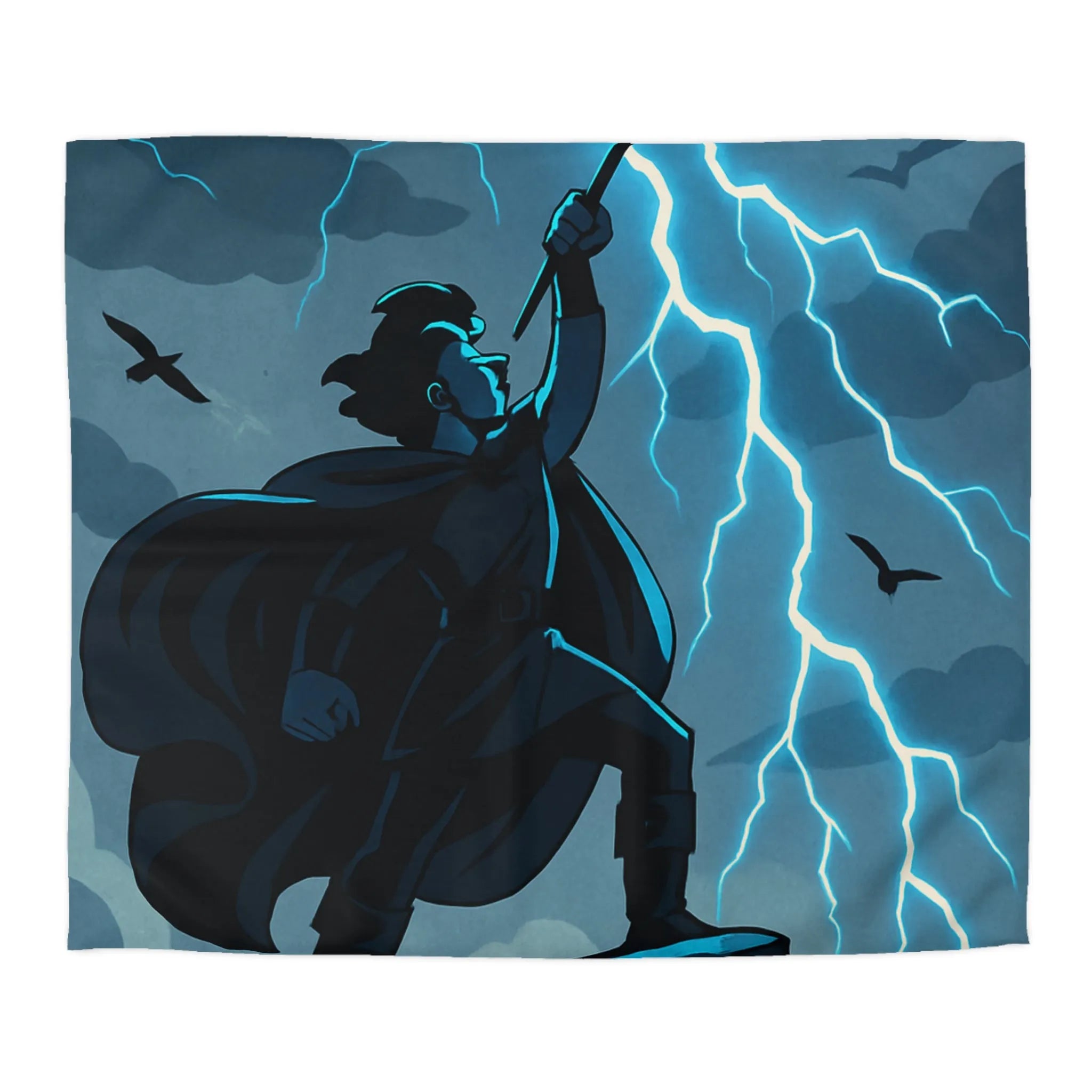 Housse de couette épique avec personnage et éclairs en style illustration fantastique