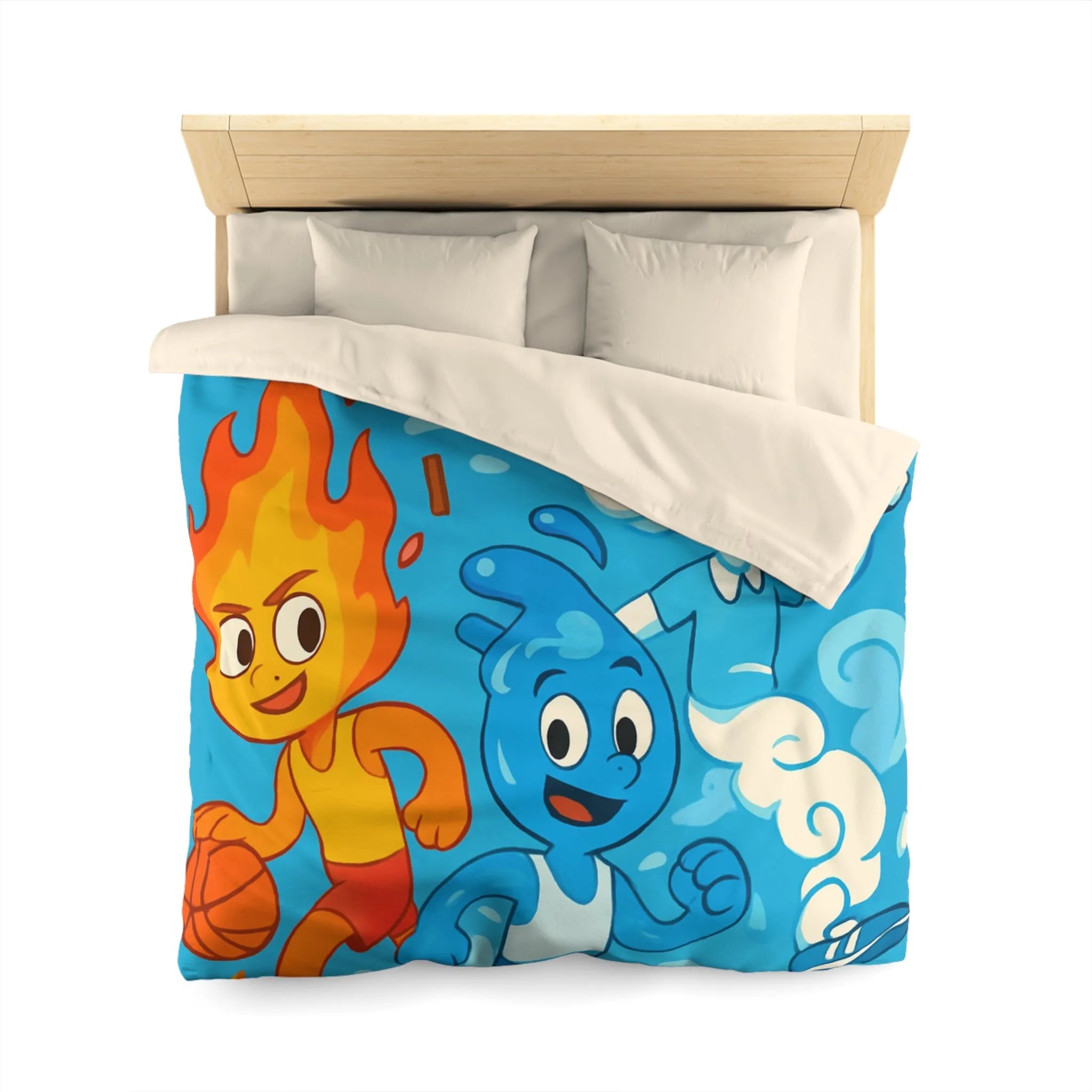 Housse de couette colorée avec motifs d’éléments sportifs et symbole de paix