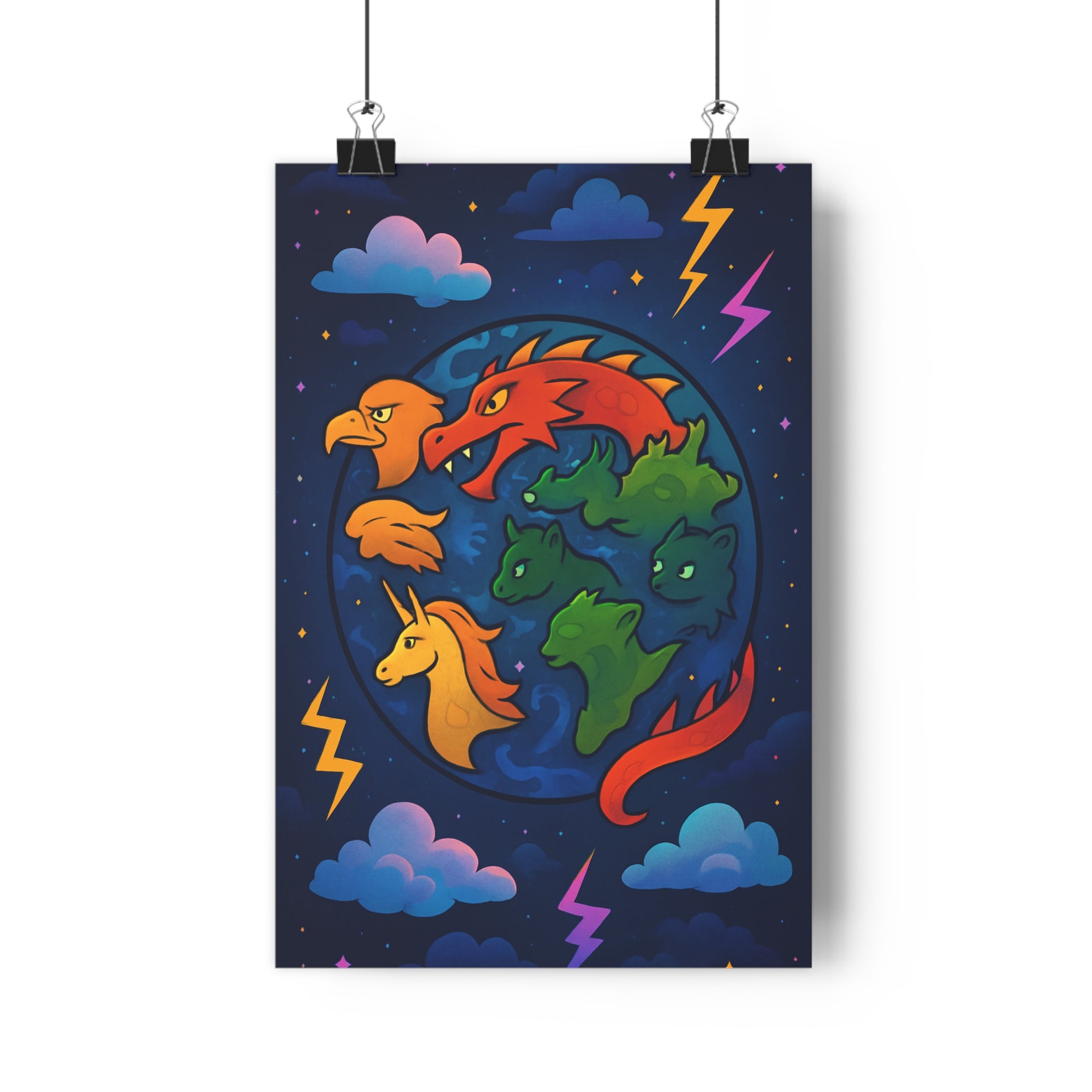 Poster décoratif fantastique aigle dragon licorne mystique coloré magique enfant chambre dessin animé qualité