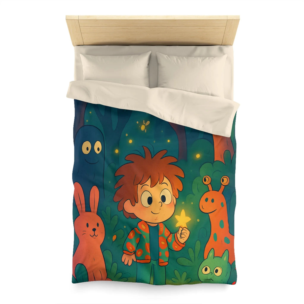 Housse de couette colorée forêt enchantée dessin animé, enfants et animaux magiques