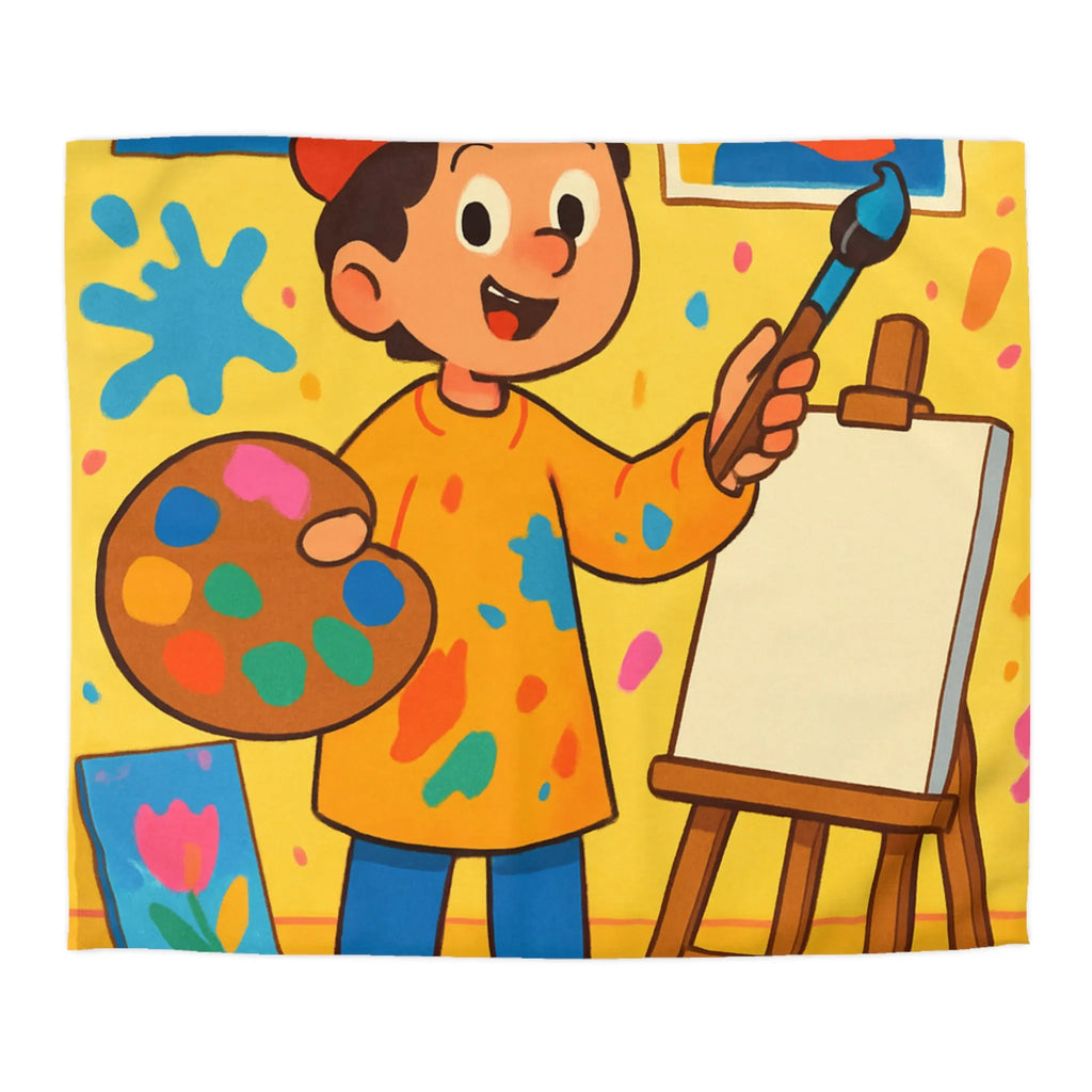 Housse de Couette Colorée avec Motif Artiste Enfant Peignant dans un Atelier Joyeux