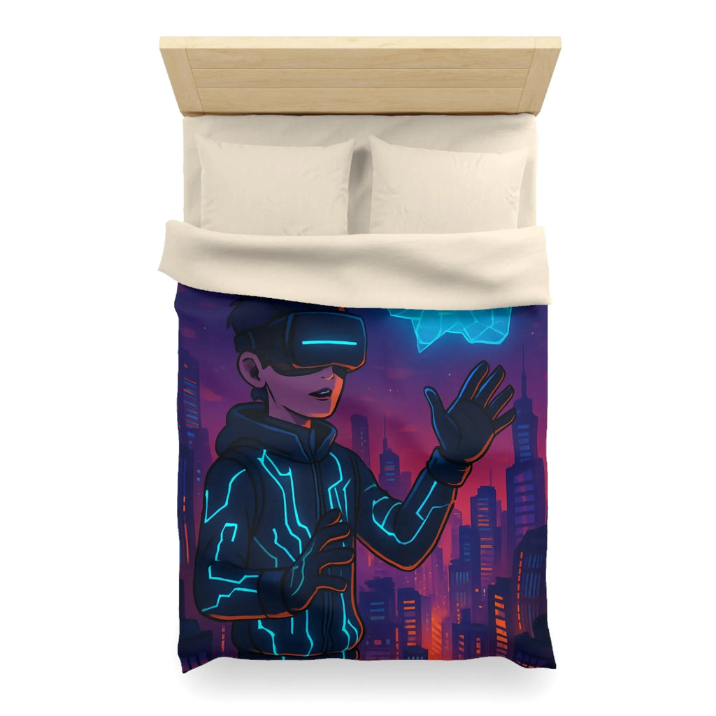 Housse de couette avec illustration futuriste de réalité virtuelle et drone lumineux