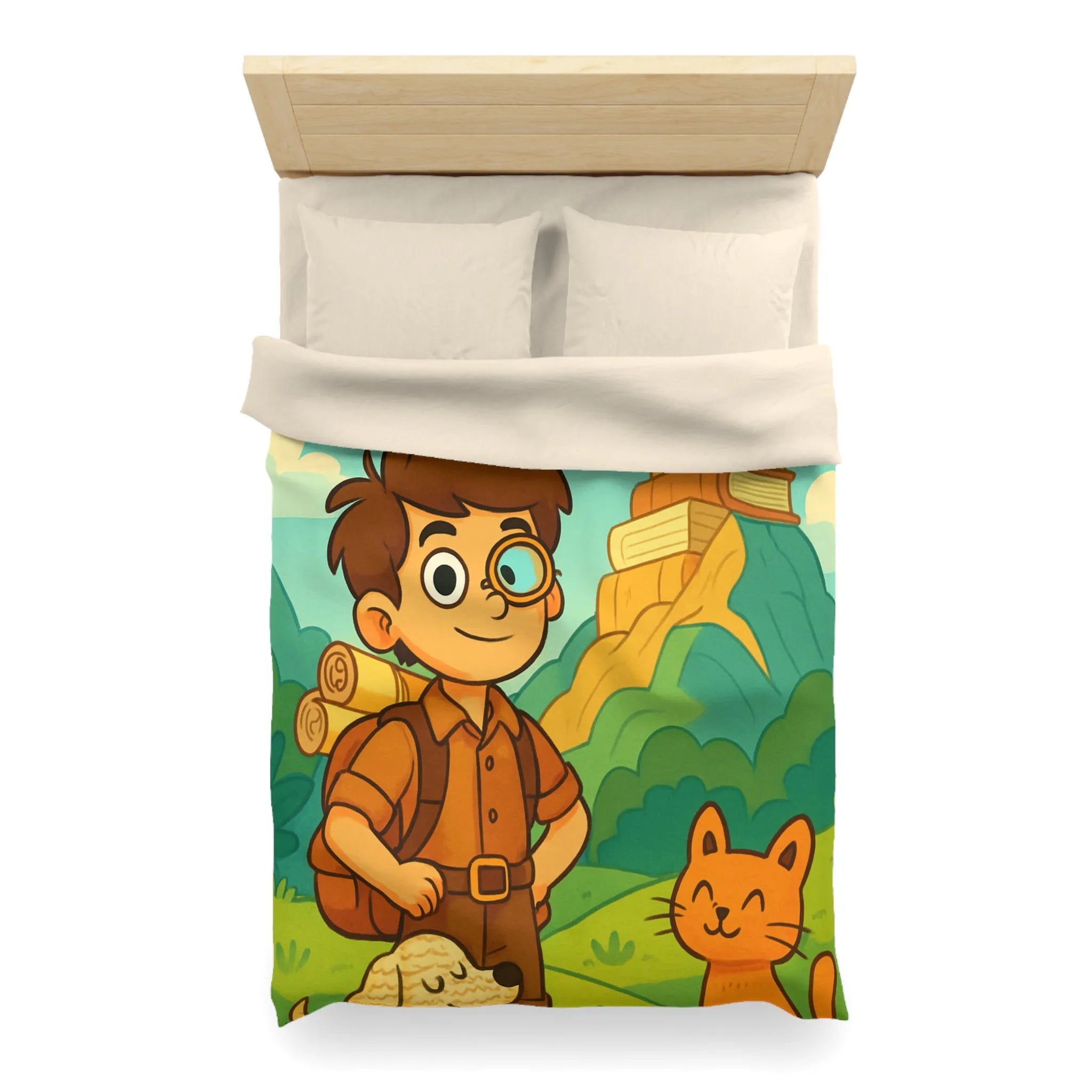 Housse de Couette Enfant Aventure avec Dragon et Animaux pour Voyage Imaginaire