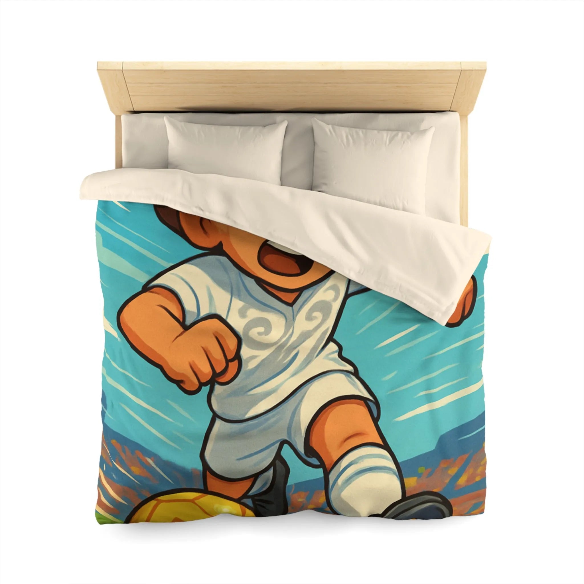 Housse de couette enfant footballeur royalité couronnée joueur dynamique terrain coloré