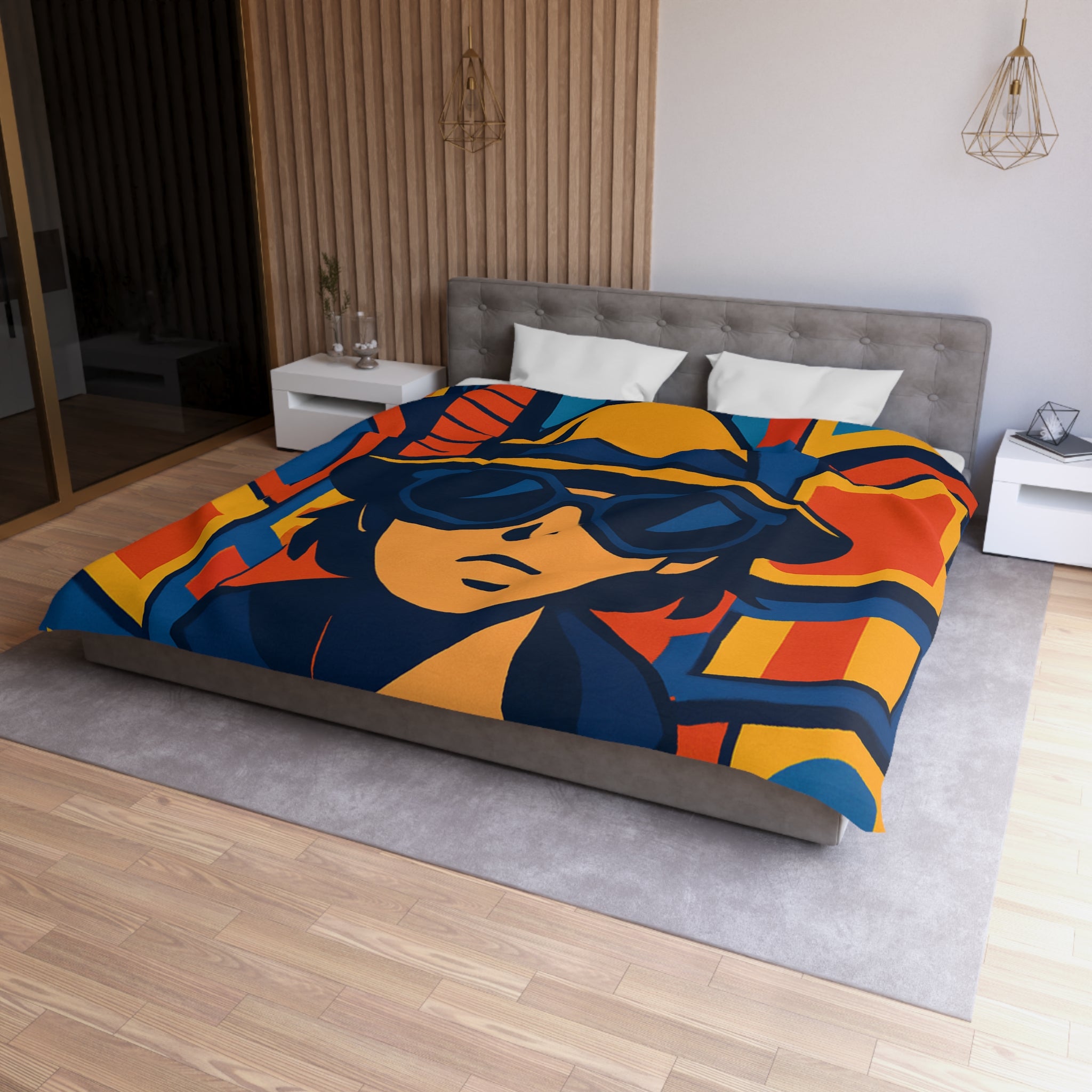 Housse de couette moderne avec motif urbain rétro pop art aux couleurs vibrantes
