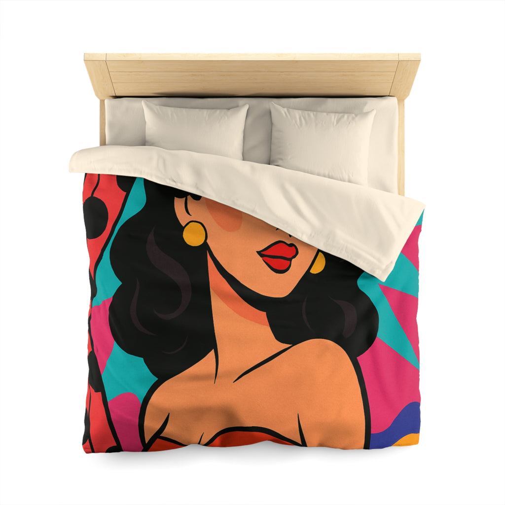 Housse de Couette Style Pop Art avec Illustration Femme Glamour et Couleurs Vives