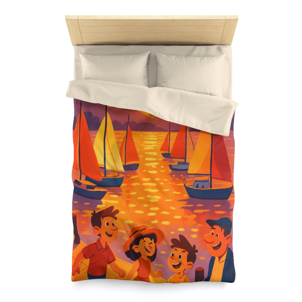 Housse de couette colorée avec bateau et coucher de soleil pour ambiance joyeuse