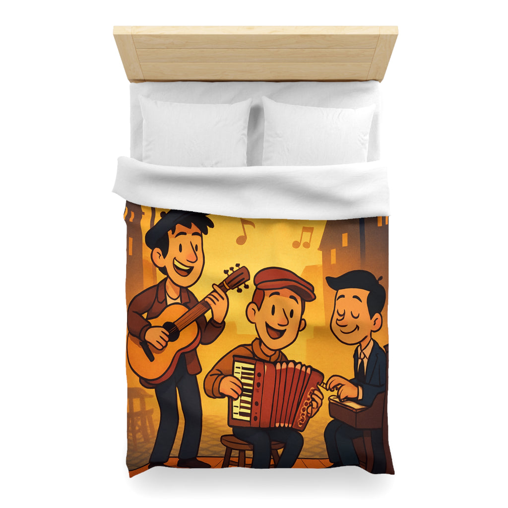 Housse de couette vintage ambiance musicale jazz avec trio de musiciens lumineux