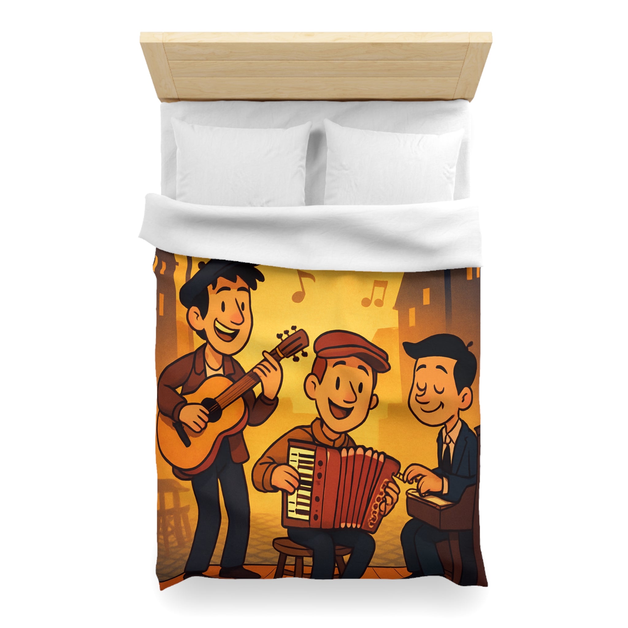 Housse de couette vintage ambiance musicale jazz avec trio de musiciens lumineux