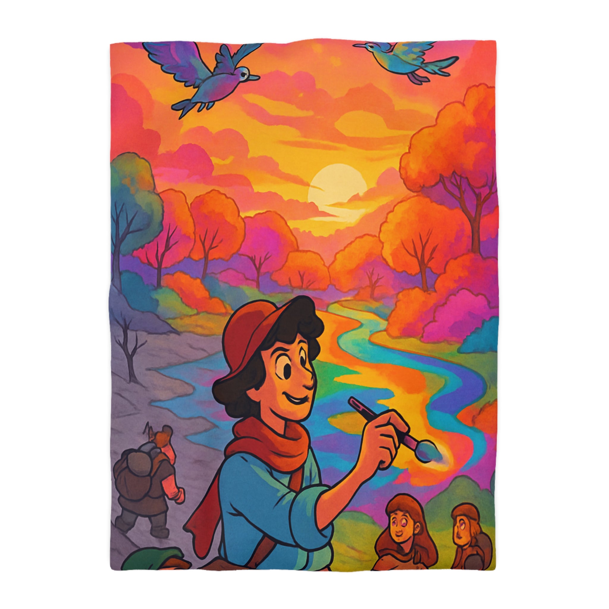 Housse de couette vibrante avec scène artistique de paysage coloré et aventure magique