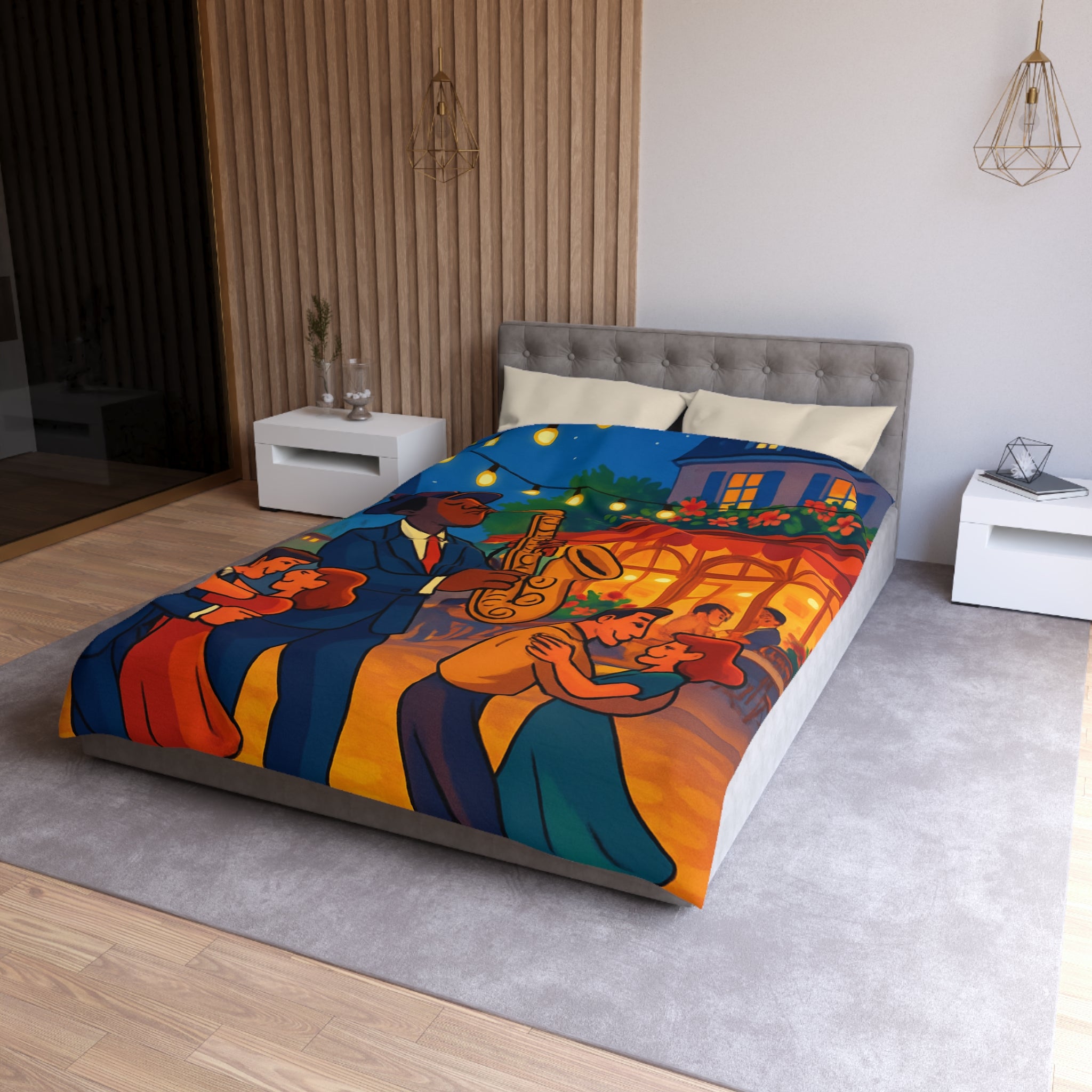Housse de Couette Romantique Jazz Nuit avec Danseurs et Lumières Ambiance Parisienne