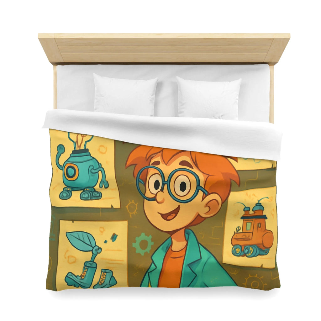 Housse de couette enfant motifs inventeur créatif pour chambre ludique et colorée