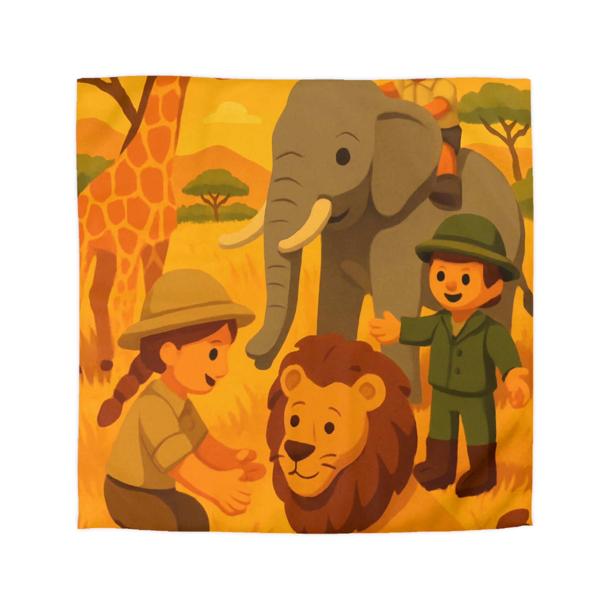 Safari Coloré pour Enfants avec Animaux Amicaux dans la Savane Dorée et Ensoleillée