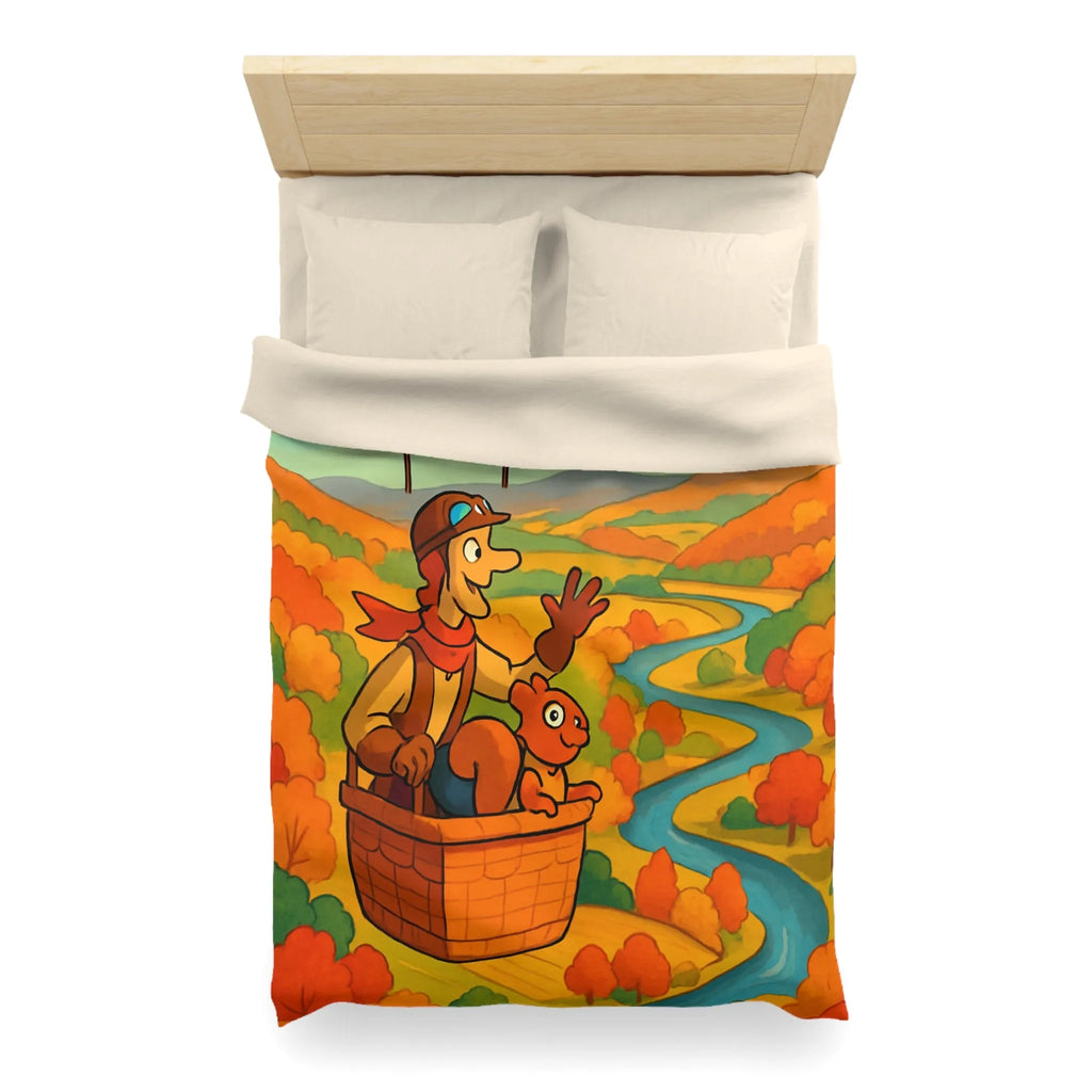 Housse de couette automnale avec montgolfière et paysage coloré pour chambre chaleureuse