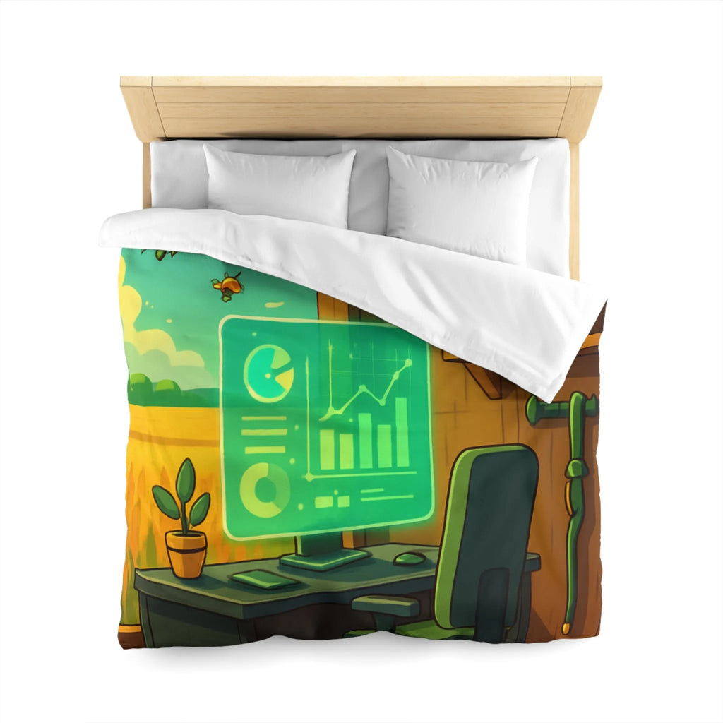 Housse de couette avec design moderne d'abeilles et station de travail futuriste