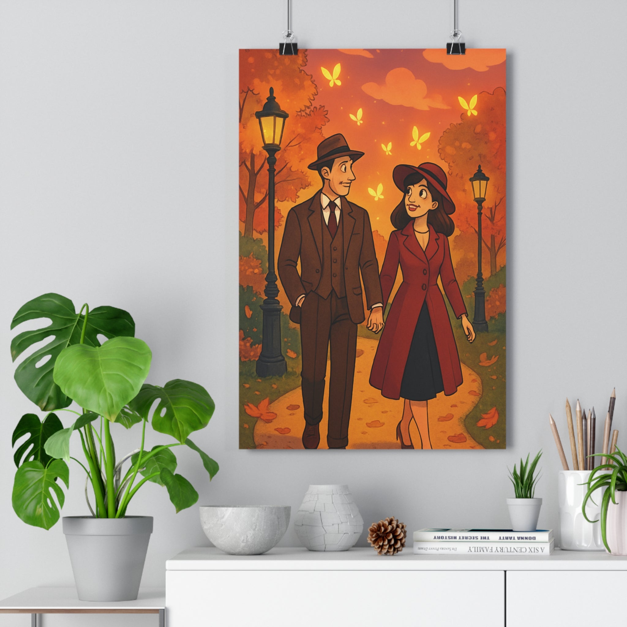 Poster décoratif rétro romantique automne couleurs chaudes vintage charme artistique salon chambre élégant ambiance