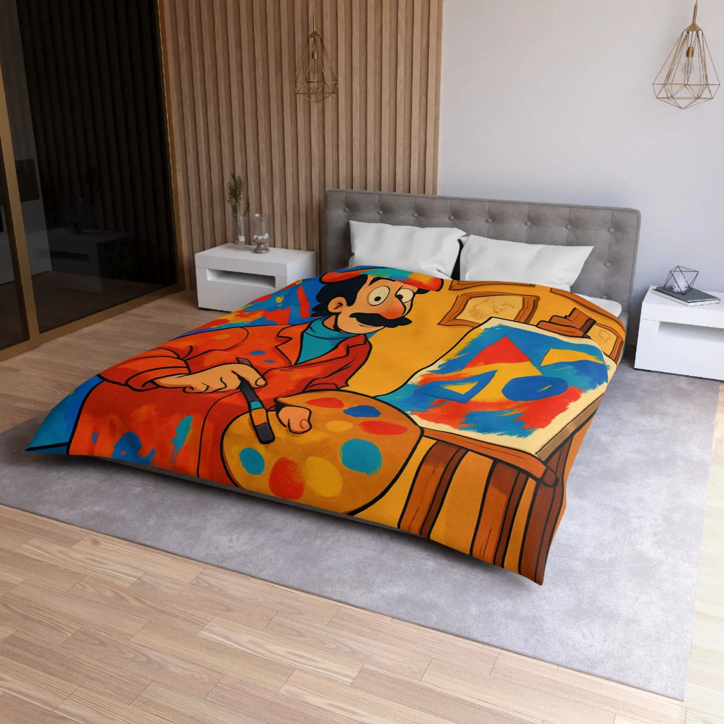 Housse de Couette Artiste Coloré avec Palette et Arrière-Plan Géométrique Expressif