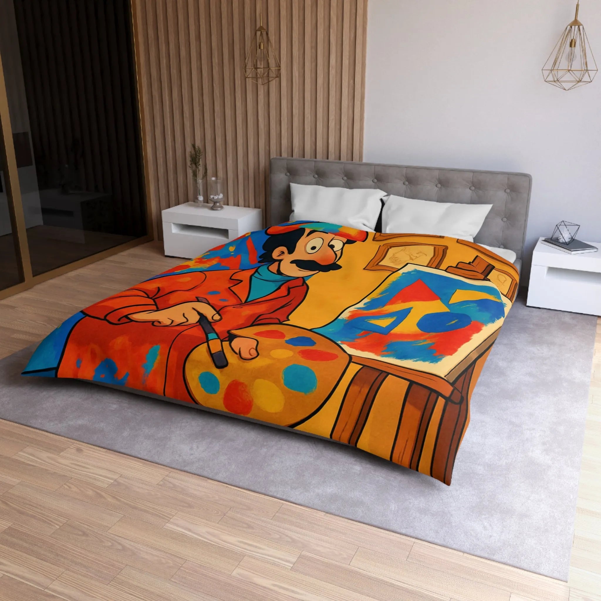 Housse de Couette Artiste Coloré avec Palette et Arrière-Plan Géométrique Expressif