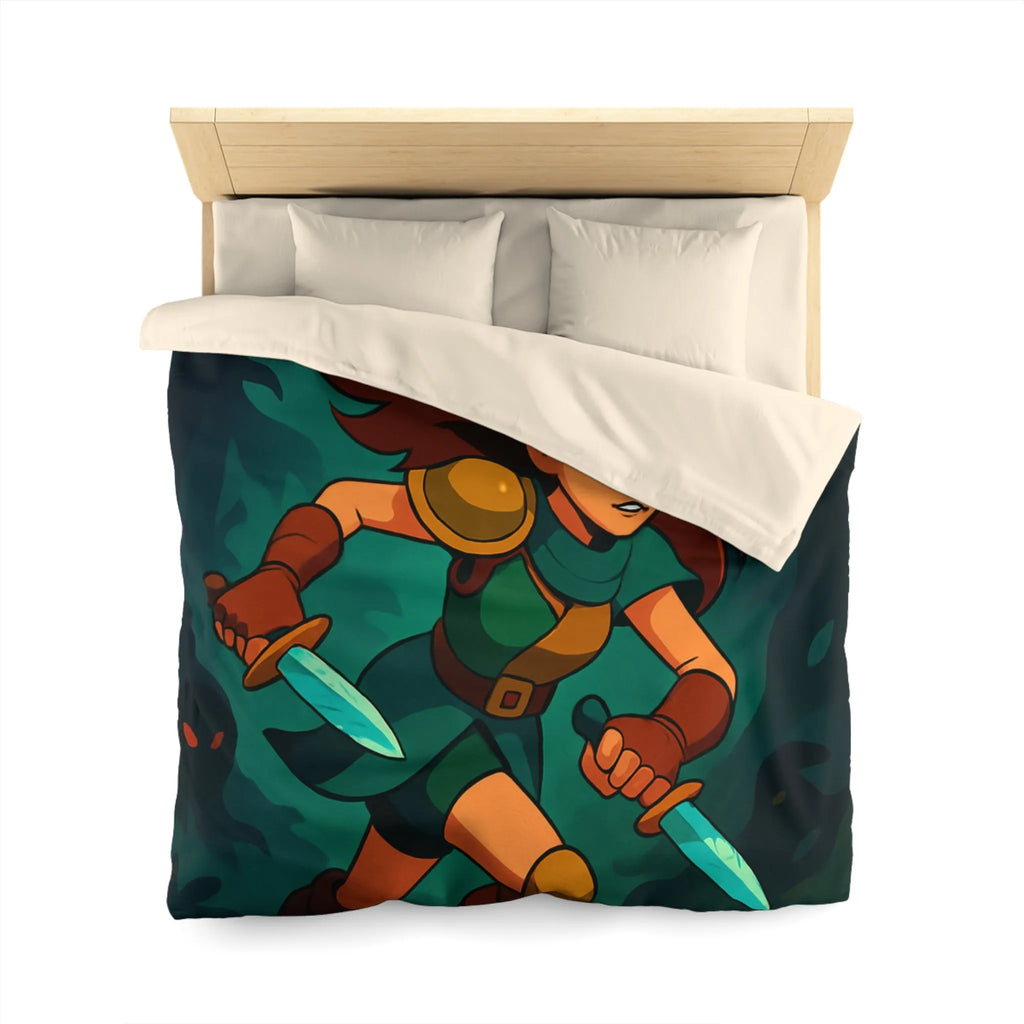 Housse de couette aventure forêt enchantée avec héroïne courageuse et lames scintillantes