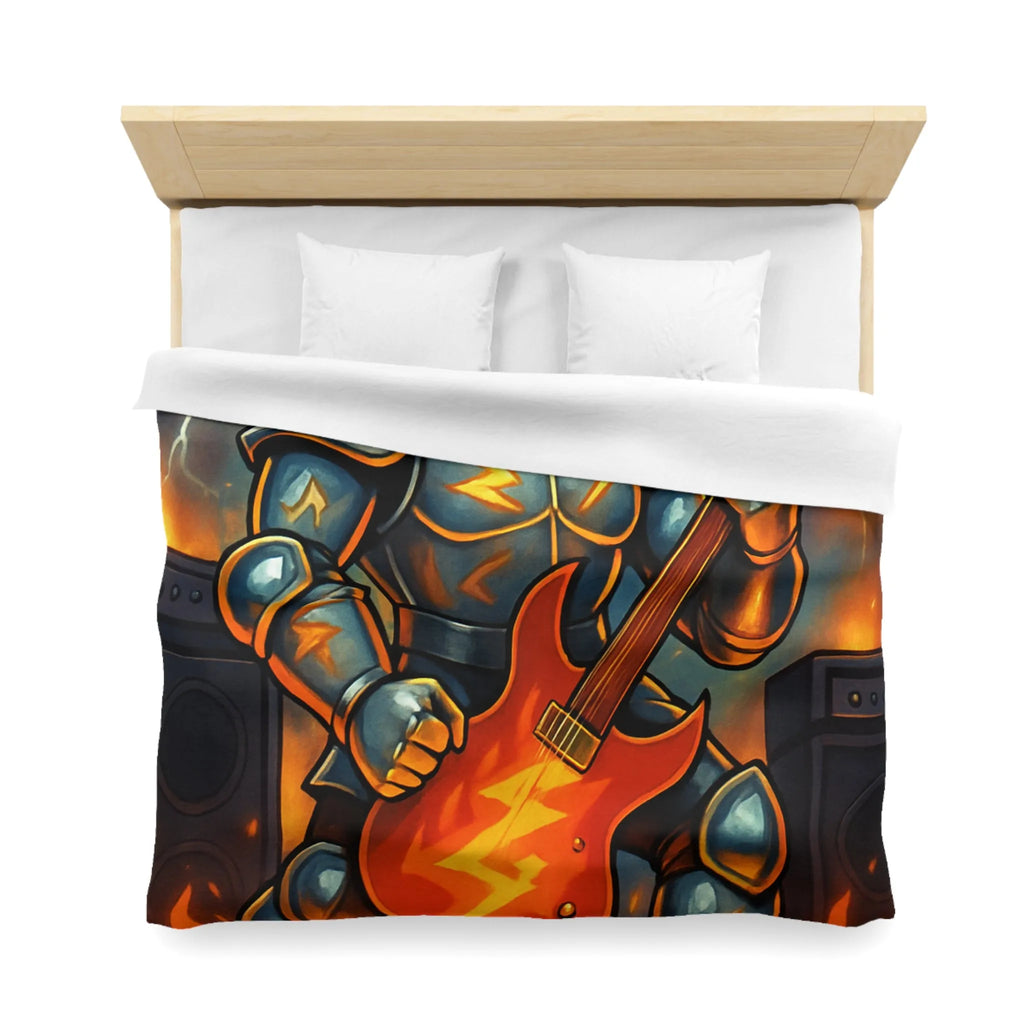 Housse de couette guerrier électrique avec guitare enflammée pour chambre rock intense