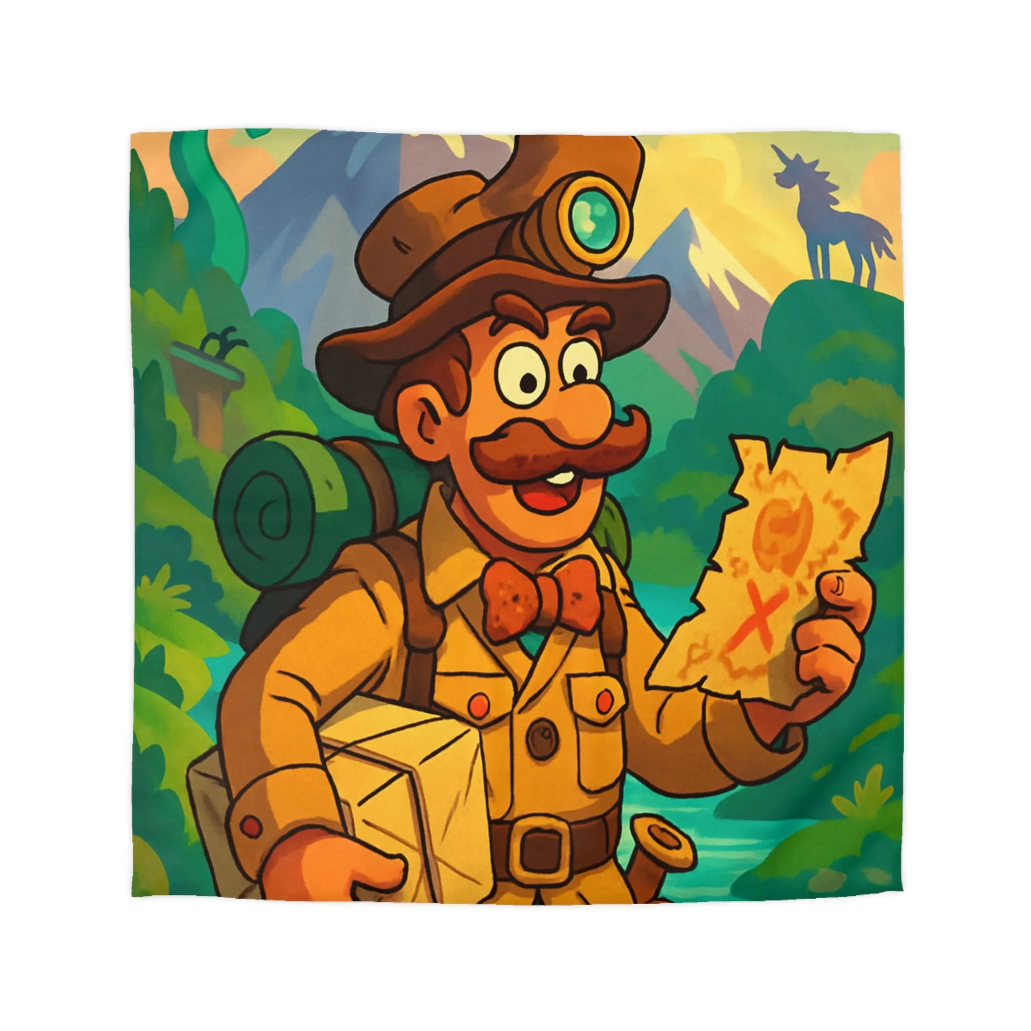 Aventure en Montagne avec Explorateur et Carte au Trésor, Illustration Colorée pour Enfants