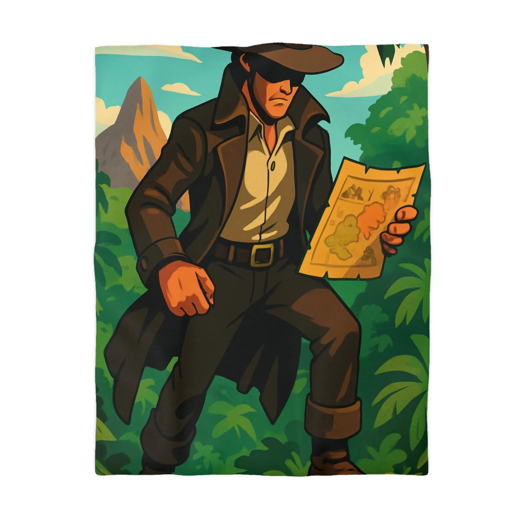Housse de couette d'explorateur aventureux dans jungle luxuriante avec carte mystique colorée