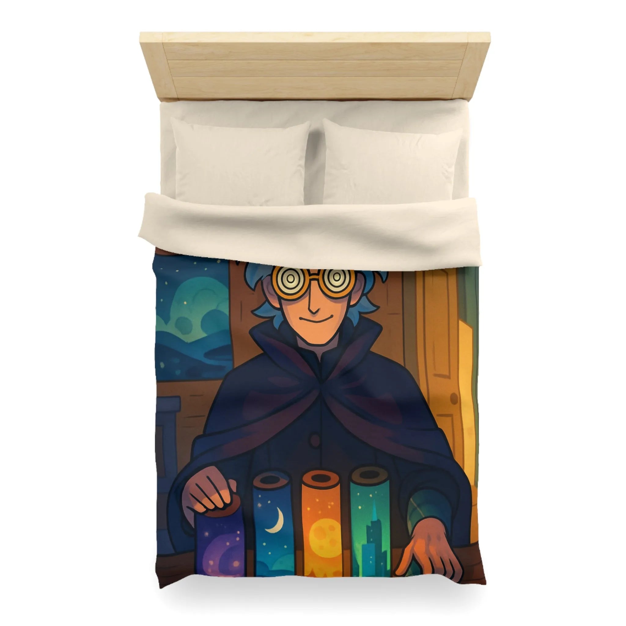 Housse de couette magique avec design nocturne sur fond de lune et étoiles