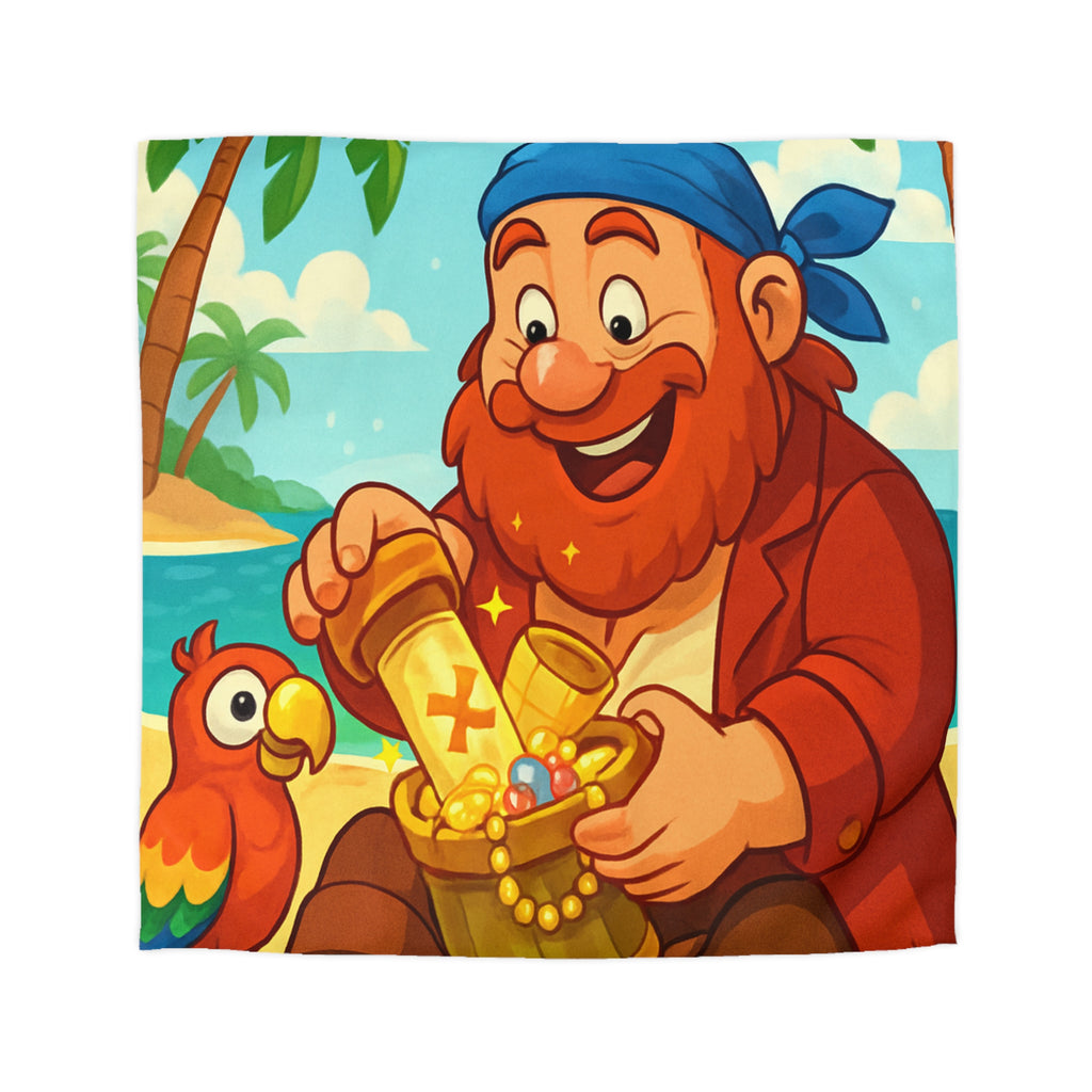 Housse de couette pirate joyeux trésor plage, perroquet coloré, mer et palmiers