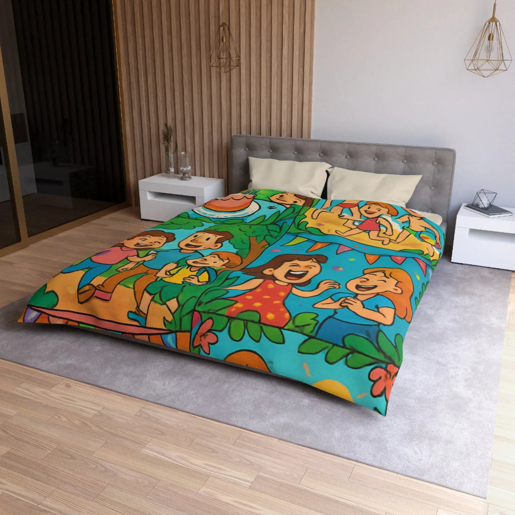 Housse de couette colorée avec scènes animées joyeuses pour enfants à thème festif