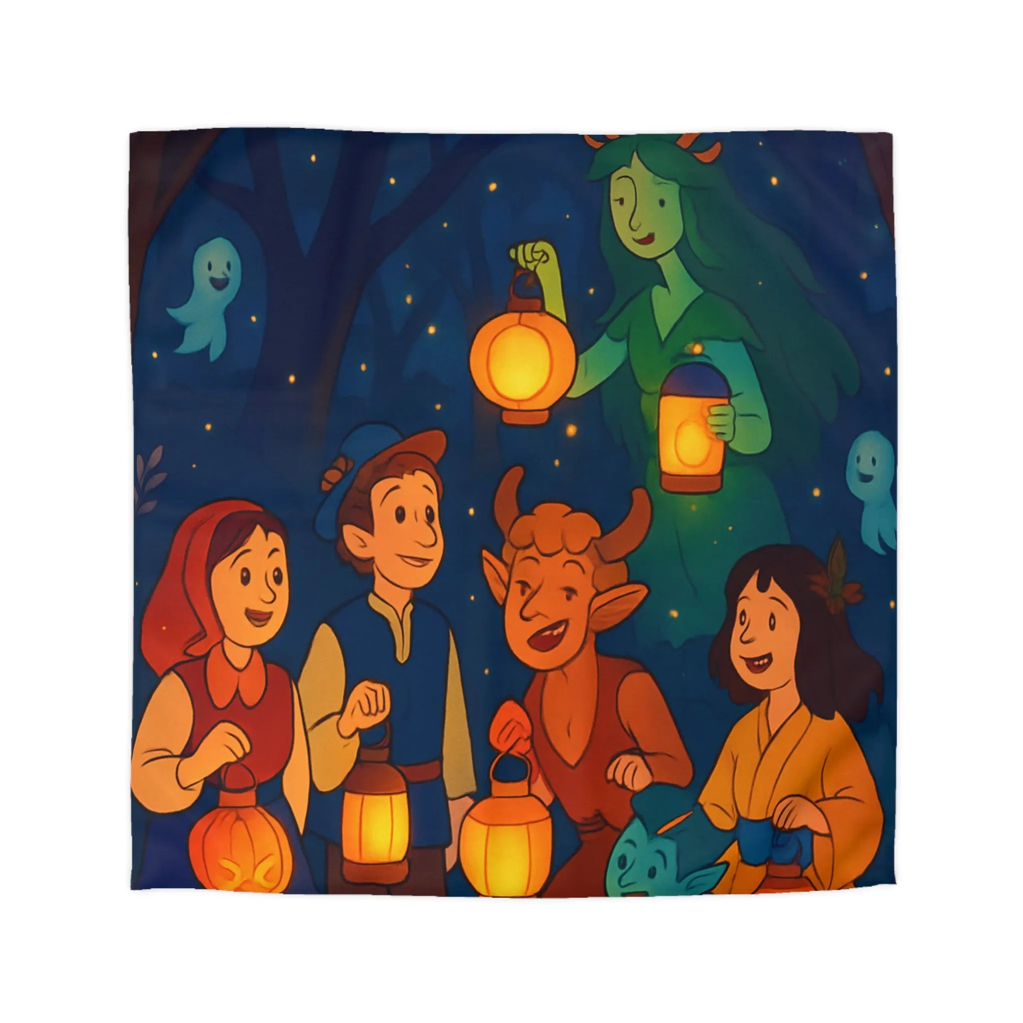 Housse de couette magique avec lanterne, créatures fantastiques et forêt enchantée