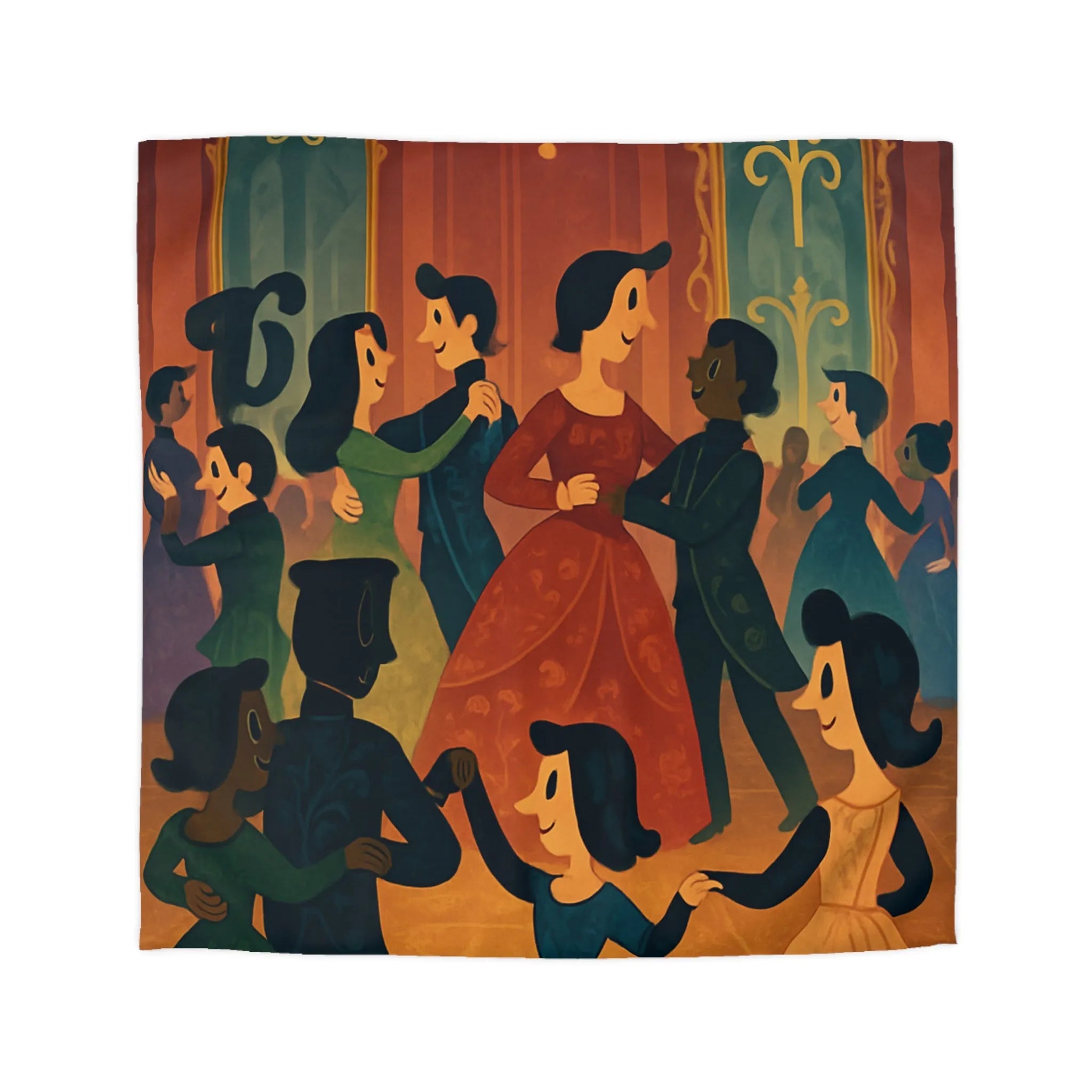 Élégant Bal de l'Époque Romantique dans une Splendeur de Couleurs Chaudes et Riche