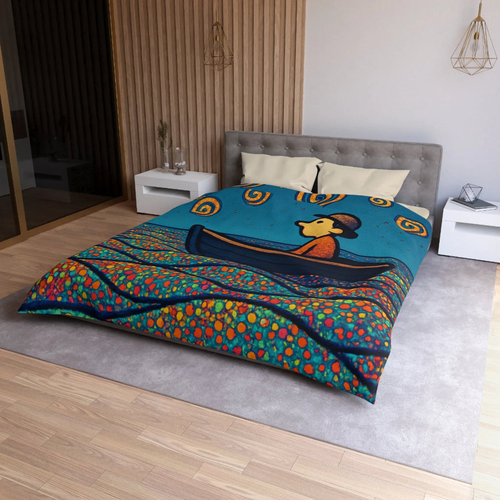 Housse de couette artistique avec motifs oniriques de mer et ciel étoilé