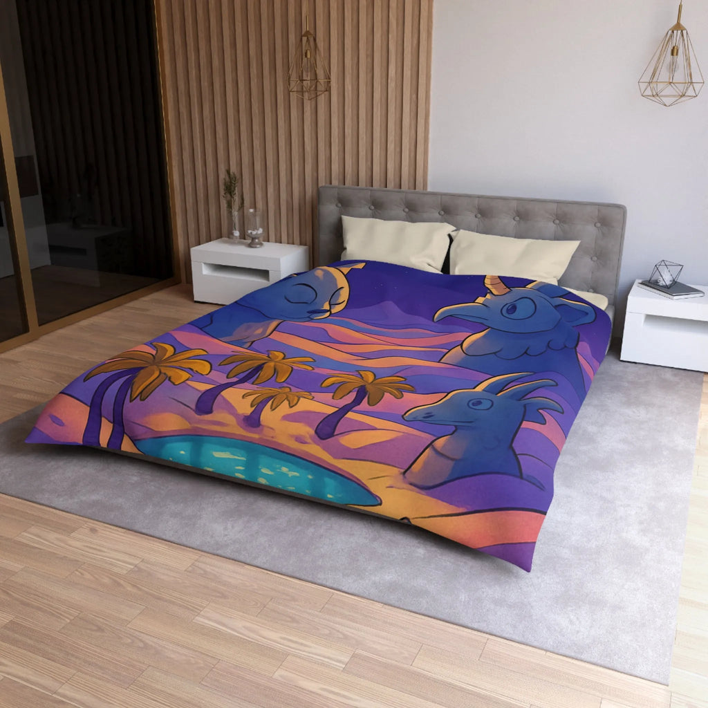 Housse de Couette Fantaisie Animaux Mystiques Sous Lune et Palmiers Étoilés