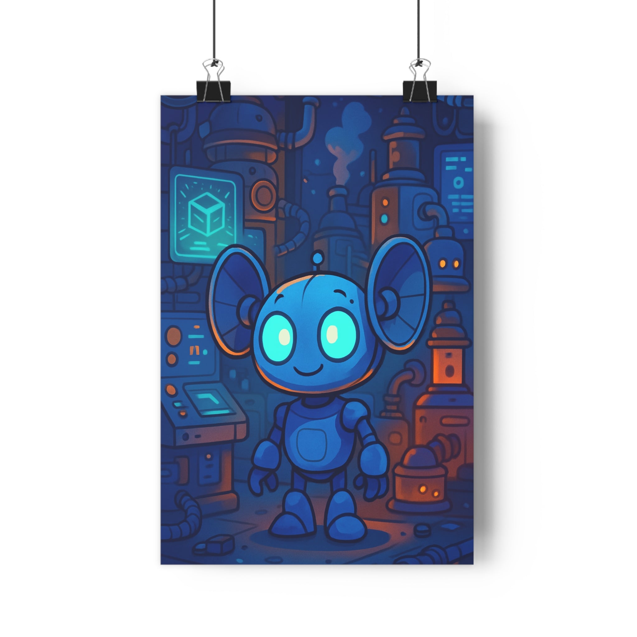 Poster décoratif animé robot futuriste bleu orange chambre enfant bureau créatif technologie moderne format
