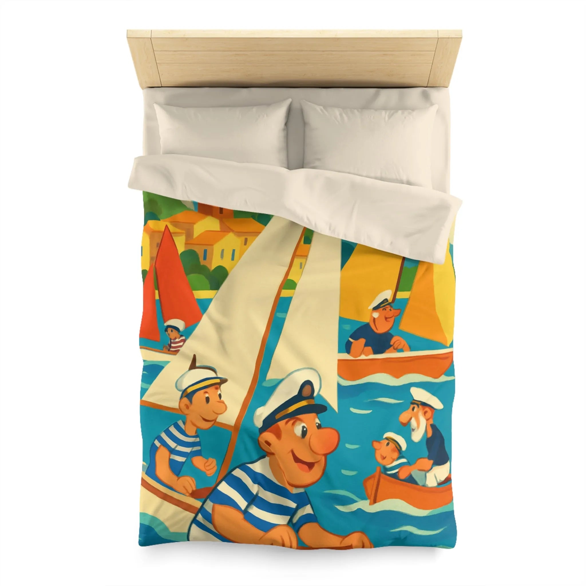 Housse de Couette Marine Vintage avec Voiliers et Matelots pour Chambre Ensoleillée
