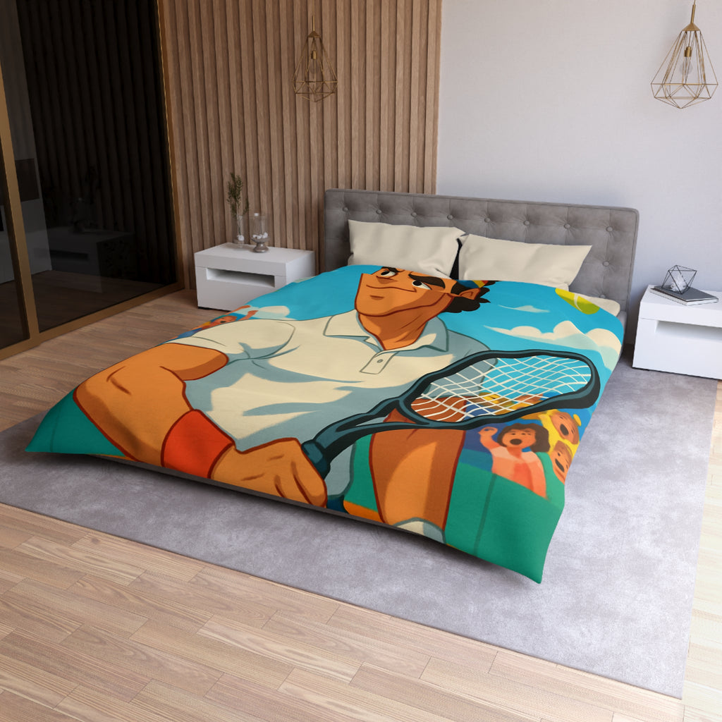 Housse de couette vibrante avec joueur de tennis vintage, bandeau et balles jaunes