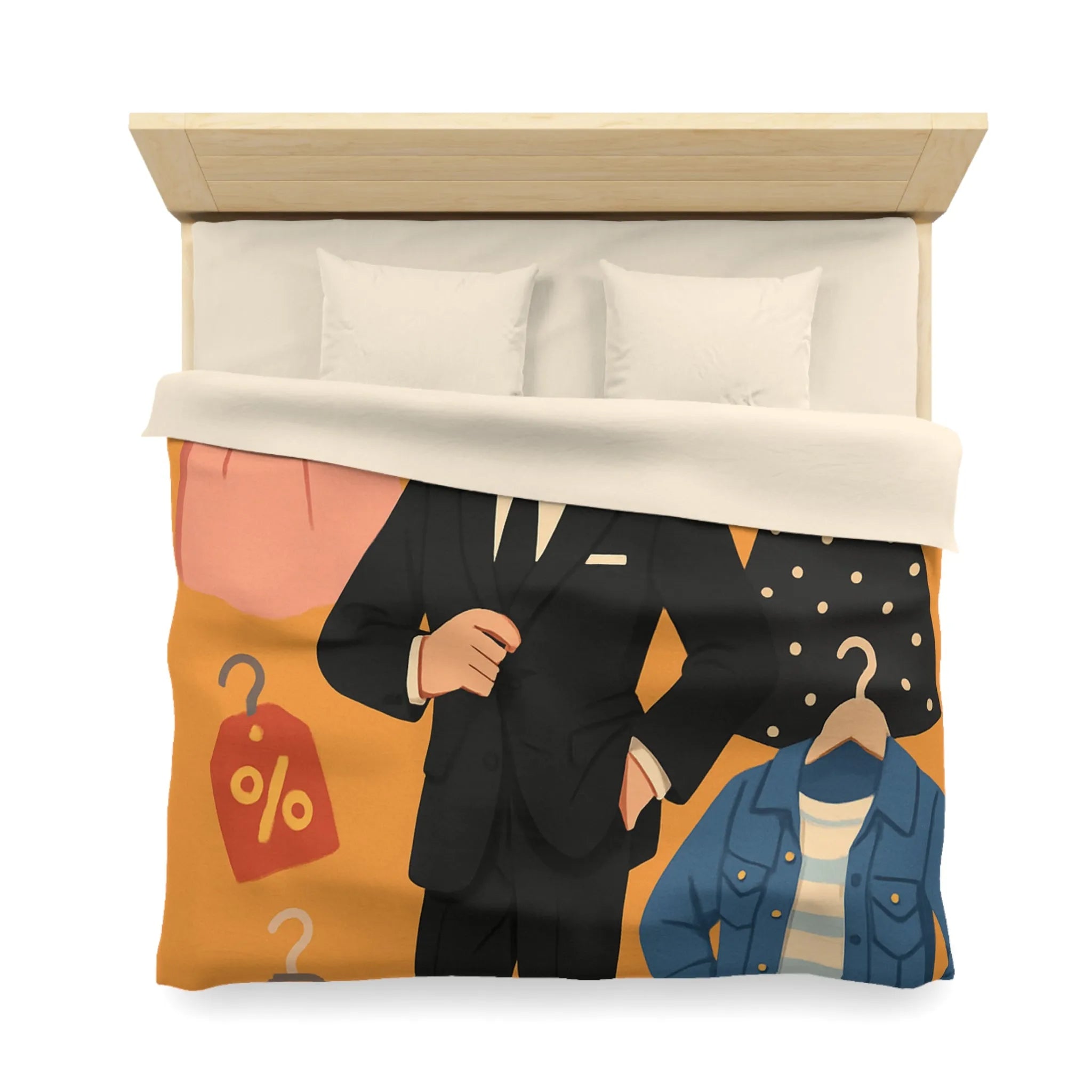 Housse de couette élégante motif magasin de vêtements homme noir et tenues rétro