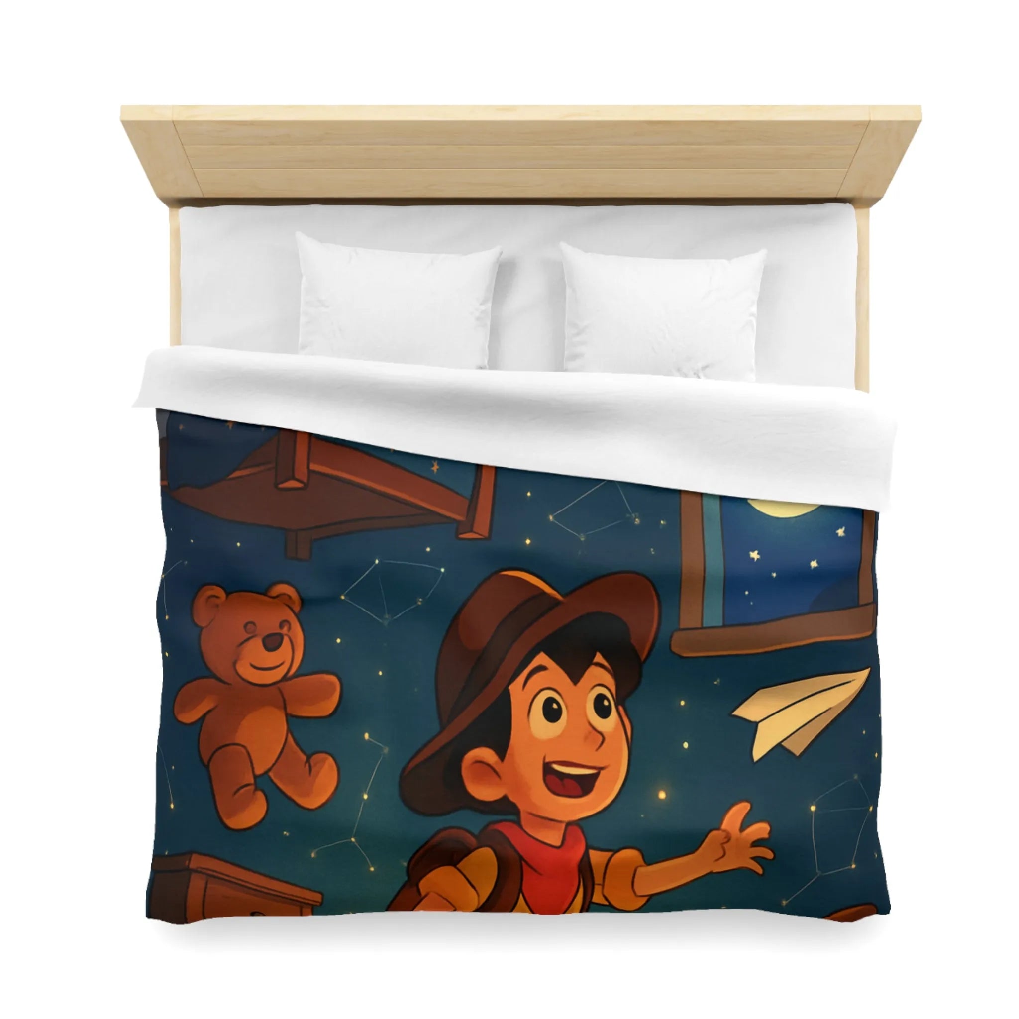 Housse de couette enfant rêveur avec motifs étoilés et décor céleste féérique