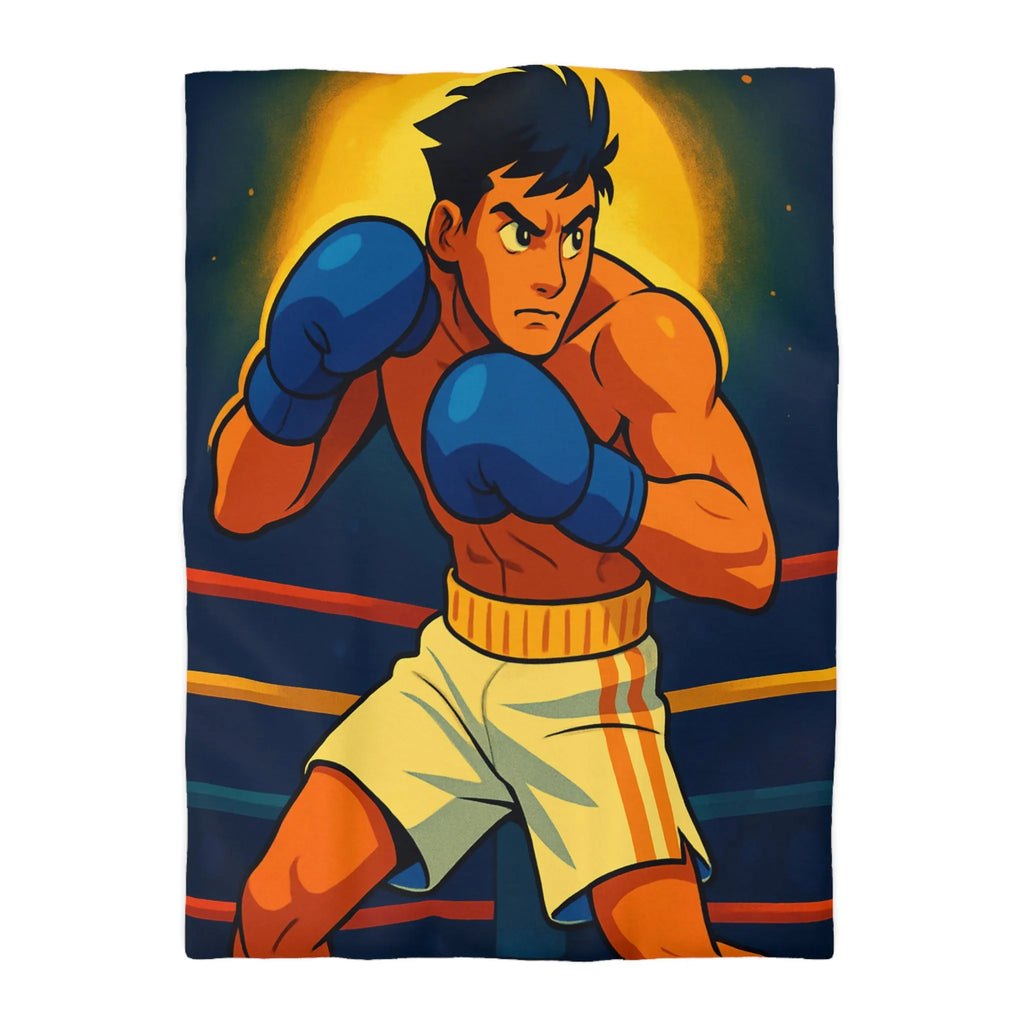 Housse de couette avec motif boxeur animé prêt pour le ring, style vibrant