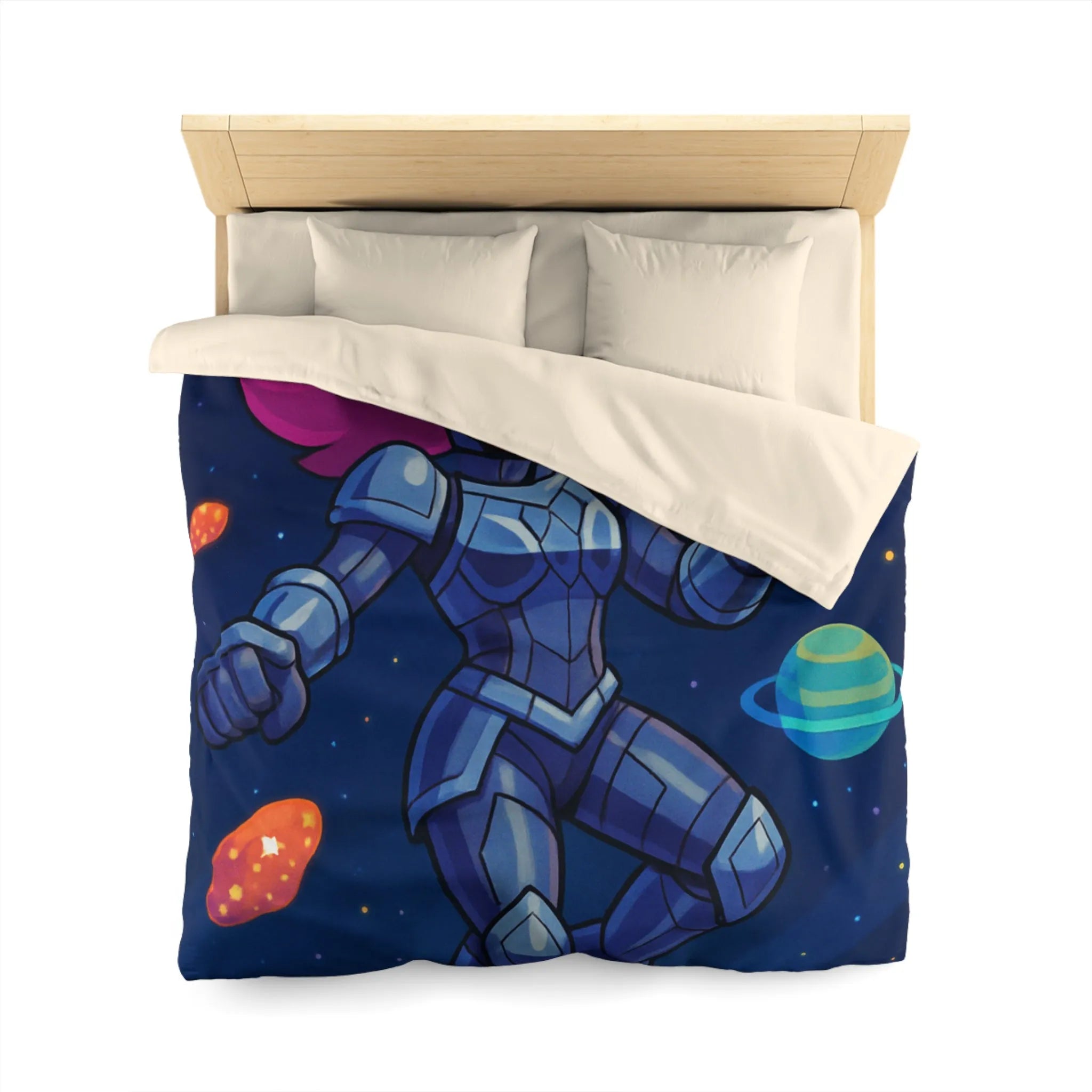 Housse de couette astronaute colorée avec planètes et étoiles thème aventure spatiale