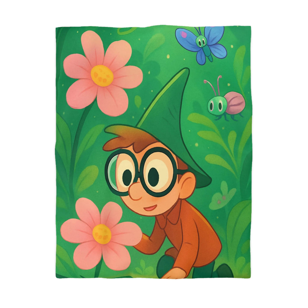 Housse de couette enfants magique jardin avec garçon et fleurs papillon colorés
