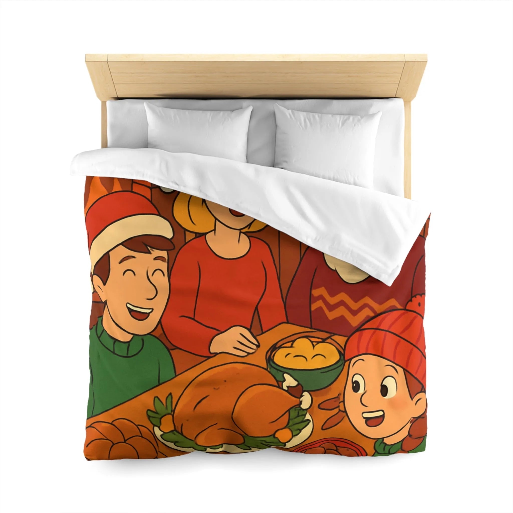 Housse de couette festive Noël famille réunie autour d'un dîner savoureux cheminée