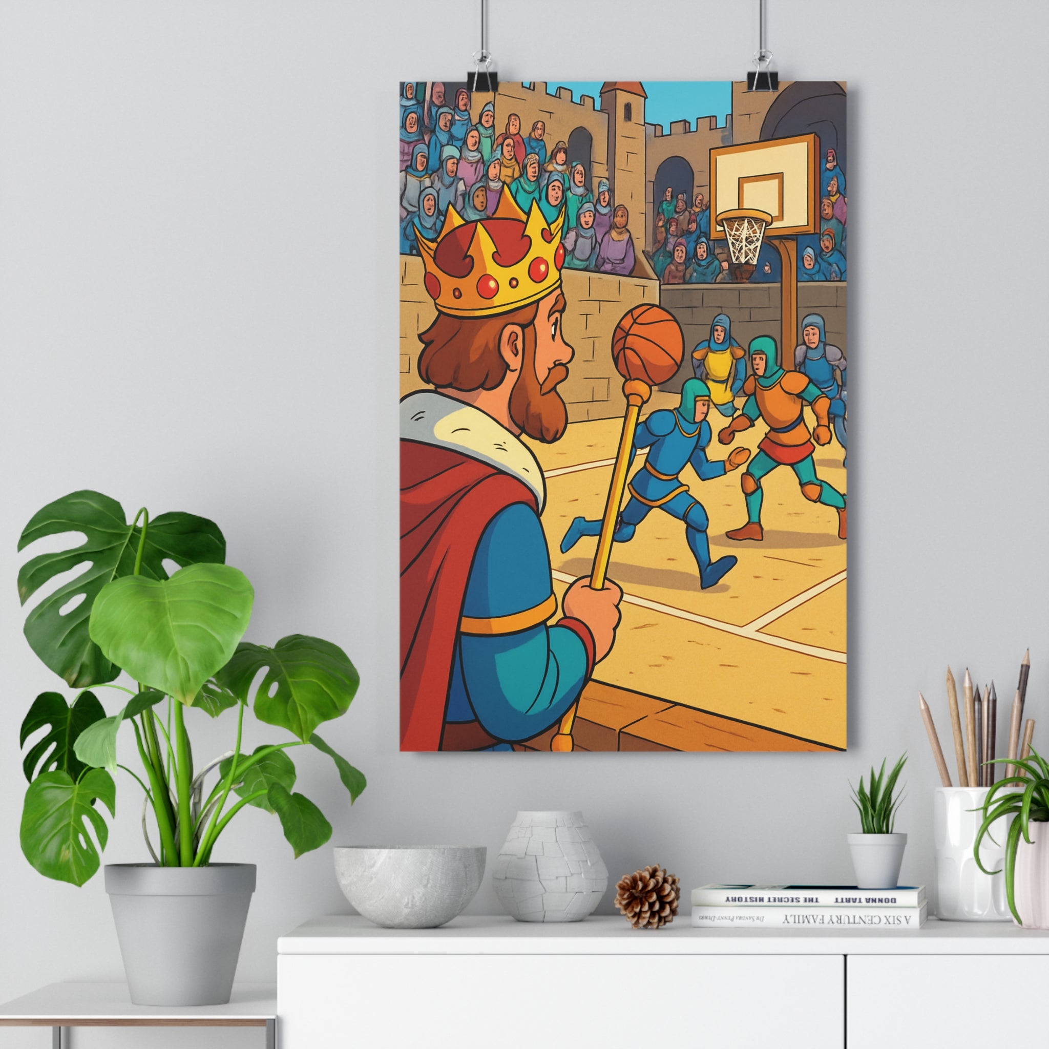 Poster décoratif médiéval fantastique chevaliers couleurs vives cartoon joyeux chambre salon enfant original unique