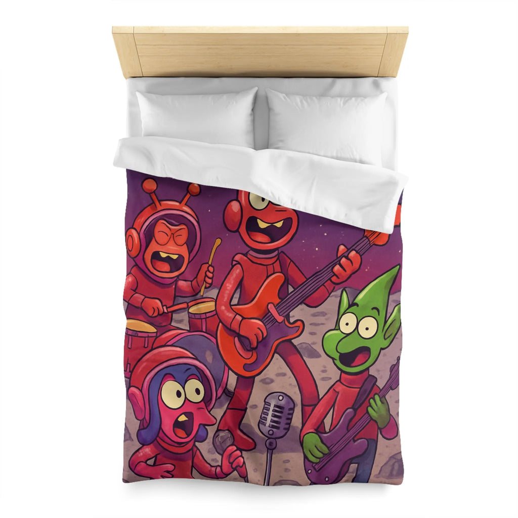 Housse de Couette Éclectique avec Aliens Musiciens sous Ciel Étoilé pour Chambre Unique