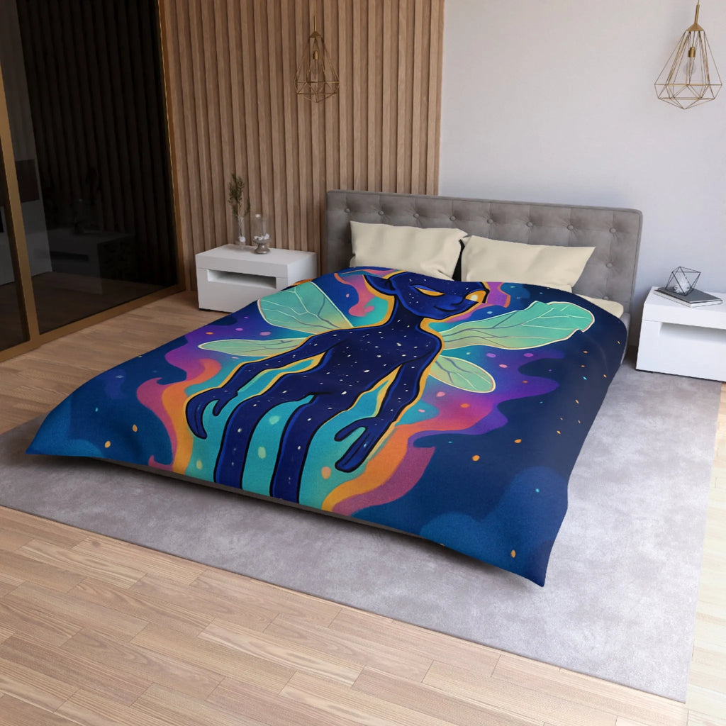 Housse de couette féerique avec créature cosmique et ailes éthérées pour chambre unique