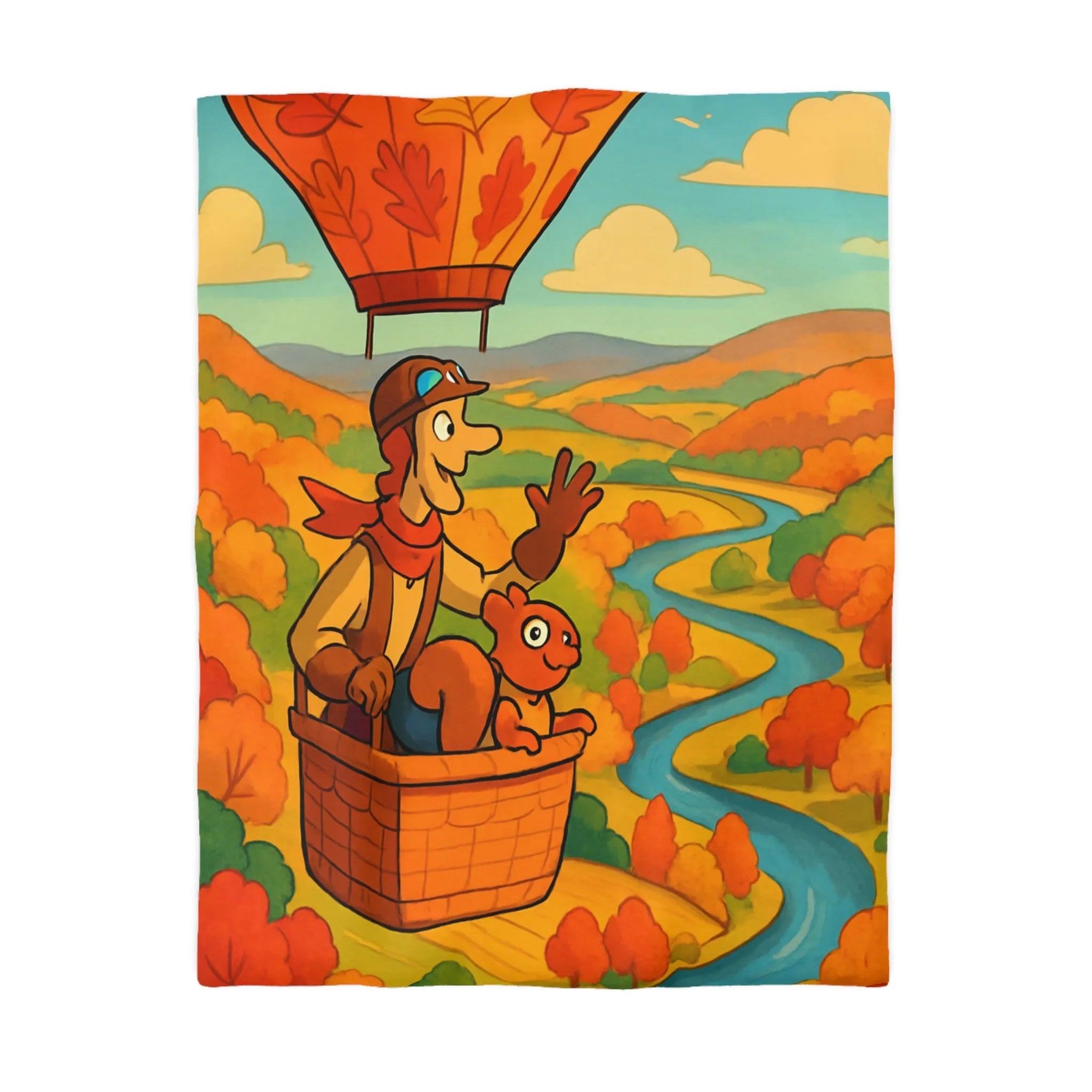 Housse de couette automnale avec montgolfière et paysage coloré pour chambre chaleureuse